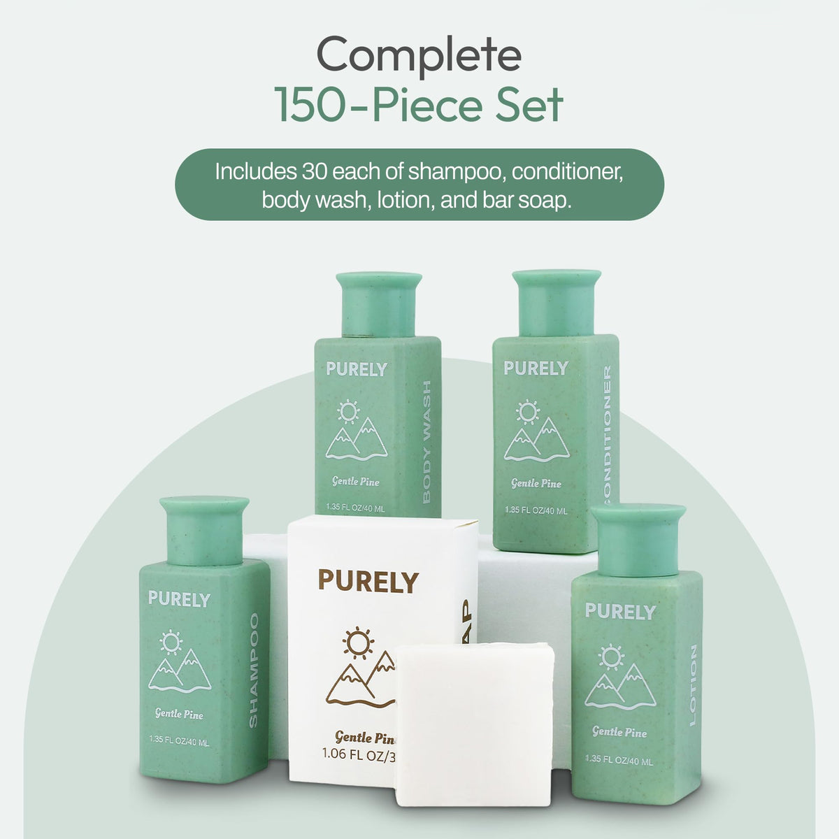 Alice Blue 150‑Piece Bulk Travel Toiletries Set | Hotel & Airbnb Essentials | 1.3 oz Bottles (30 Shampoo, 30 Conditioner, 30 Body Wash, 30 Lotion, 30 Bar Soap) | Guest Bathroom Supplies + Homeless Outreach