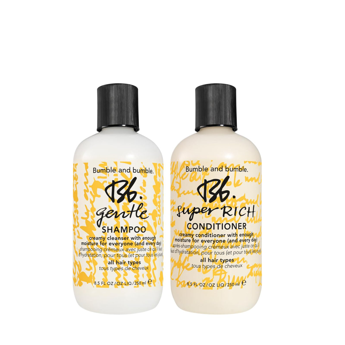 White Smoke Bumble and bumble. Gentle Shampoo + Super Rich Hair Conditioner Set| Hydrating + Adds Shine | Curly, Wavy, Straight | With Glycerin + Avocado Oil