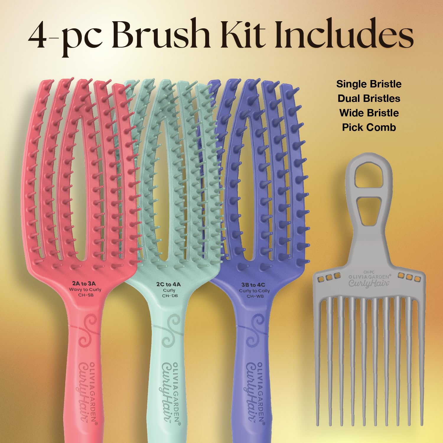 Rosy Brown Olivia Garden CurlyHair Brush for Wet or Dry Hair - Curly Hair Brush for Detangling, Product Layering, Curl Encouragement, Scalp Care - 4-Piece Box Set (CH-DB, CH-SB, CH-WB, CH-PC)