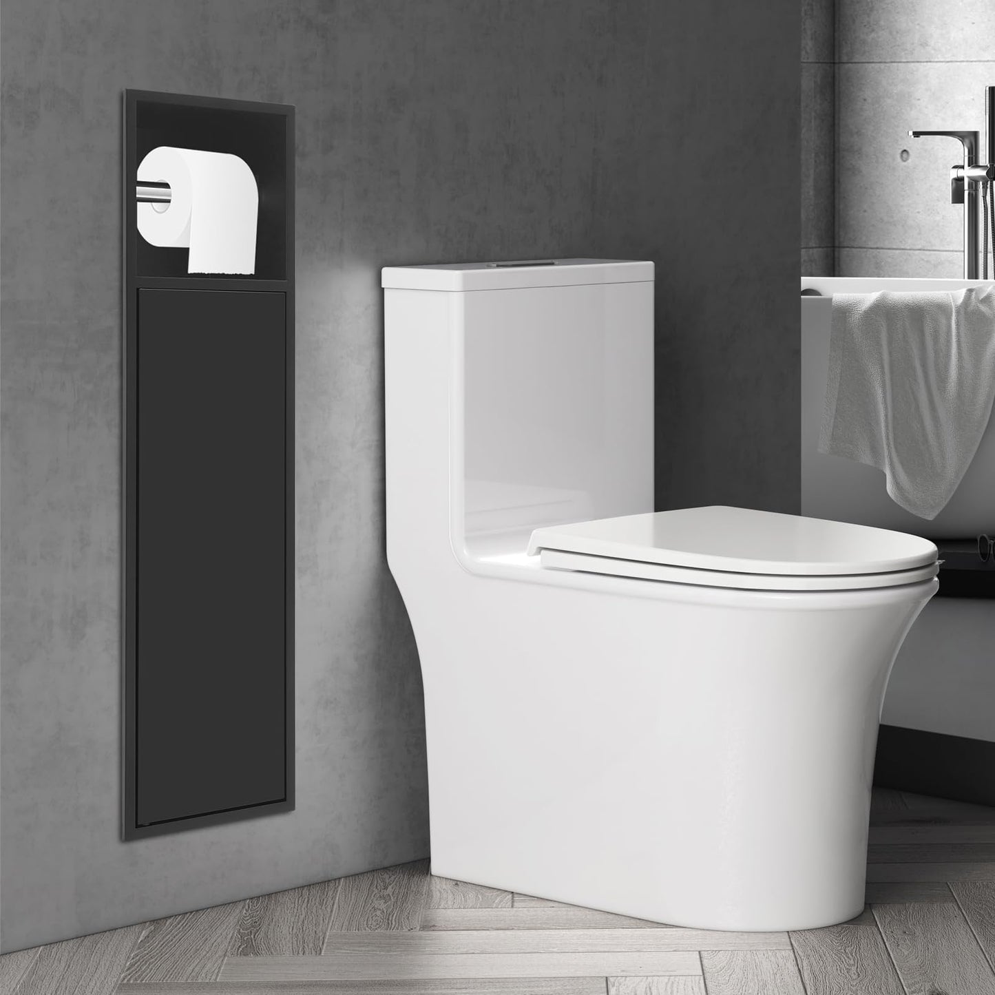 Dark Slate Gray Silencear Stainless Steel Shower Niche, 4 Tier Recessed Bathroom Niche, 6.8 * 4.9 * 24.8in Alcove Toilet Tissue Toiletries Storage Rack, Toilet Paper Holder for Bathroom Hotel (White)