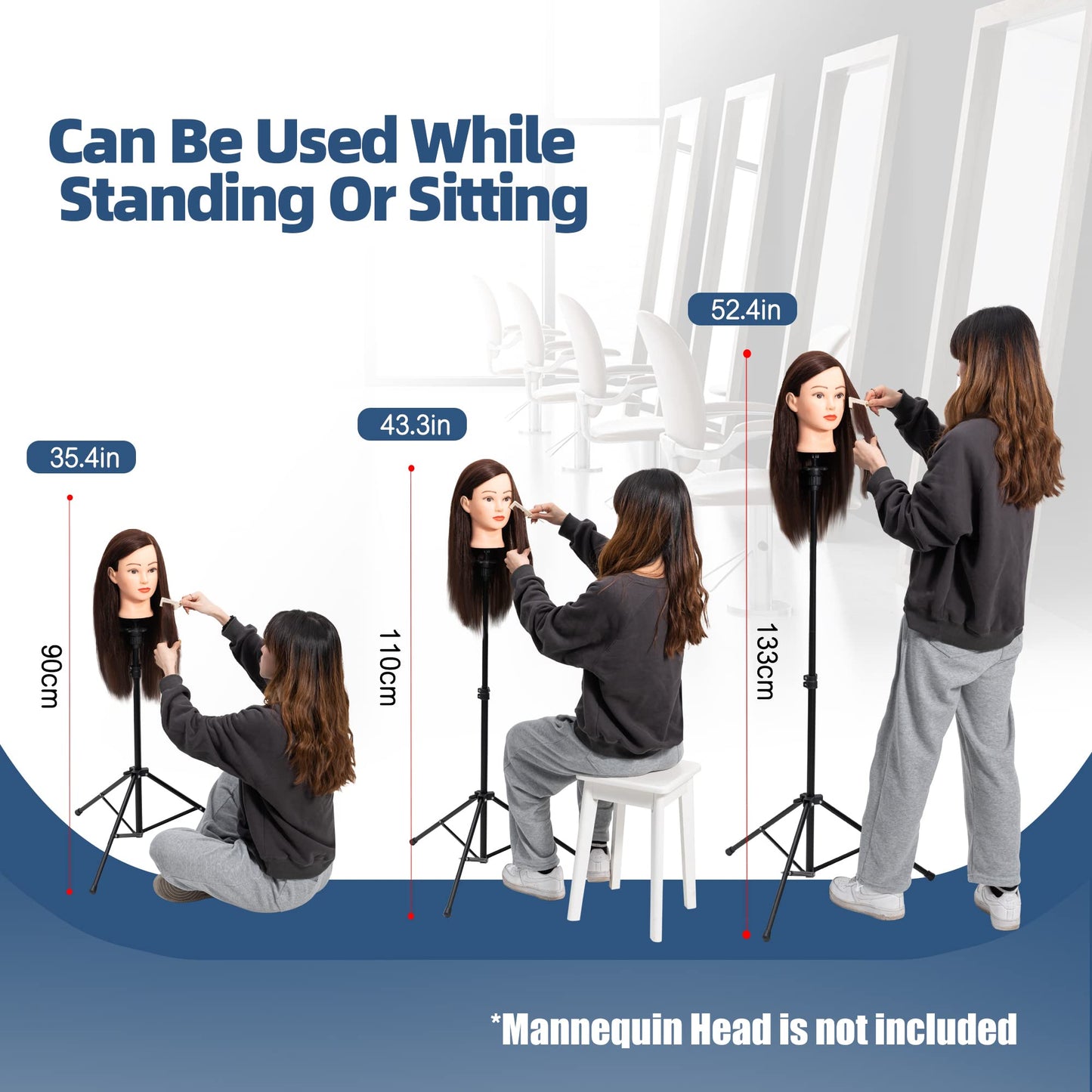 White Smoke Goodofferplace Tall Wig Tripod Stand,Metal Mannequin Head Stand Adjustable for Mannequin Head,Training Canvas Block Head,for Styling,Wig Making Displaywith Carrying Bag,30 Pcs T-Pins(35.4-52.4 Inch)
