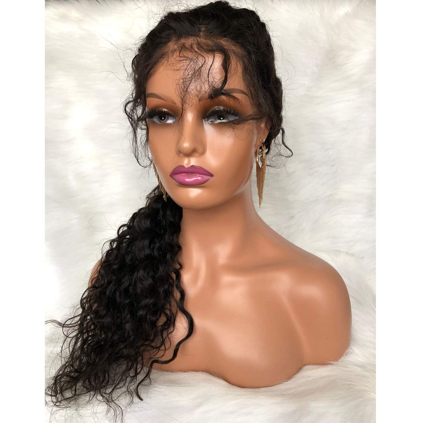Antique White Voloria Realistic Female Mannequin Head with Shoulder Manikin PVC Head Bust Wig Head Stand with Makeup for Wigs Necklace Earrings Light Brown