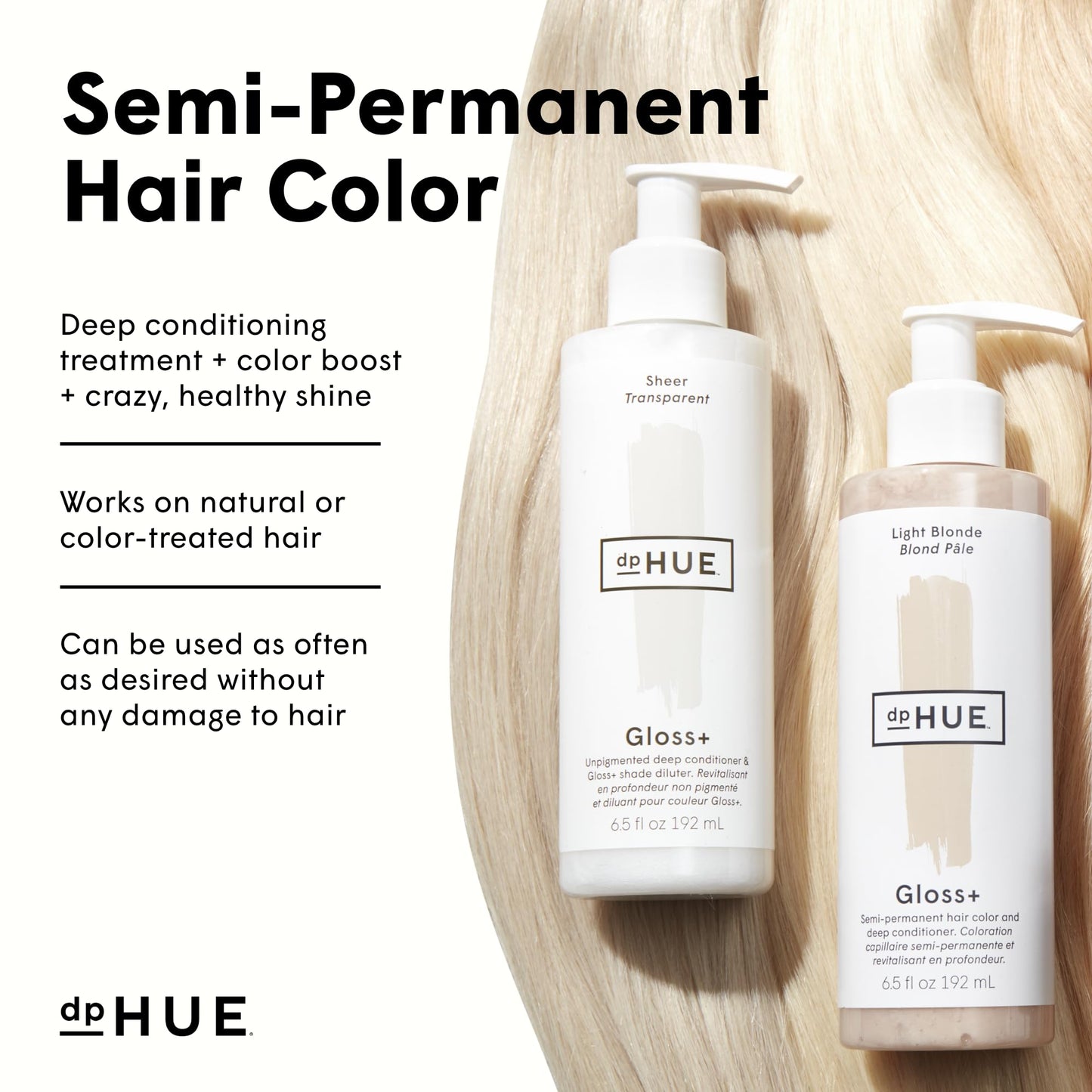 White Smoke dpHUE Gloss+, Dark Blonde - Boosts Fading & Faded Hair Color - 8-12 Applications per Bottle - Lasts Up to 8 Washes