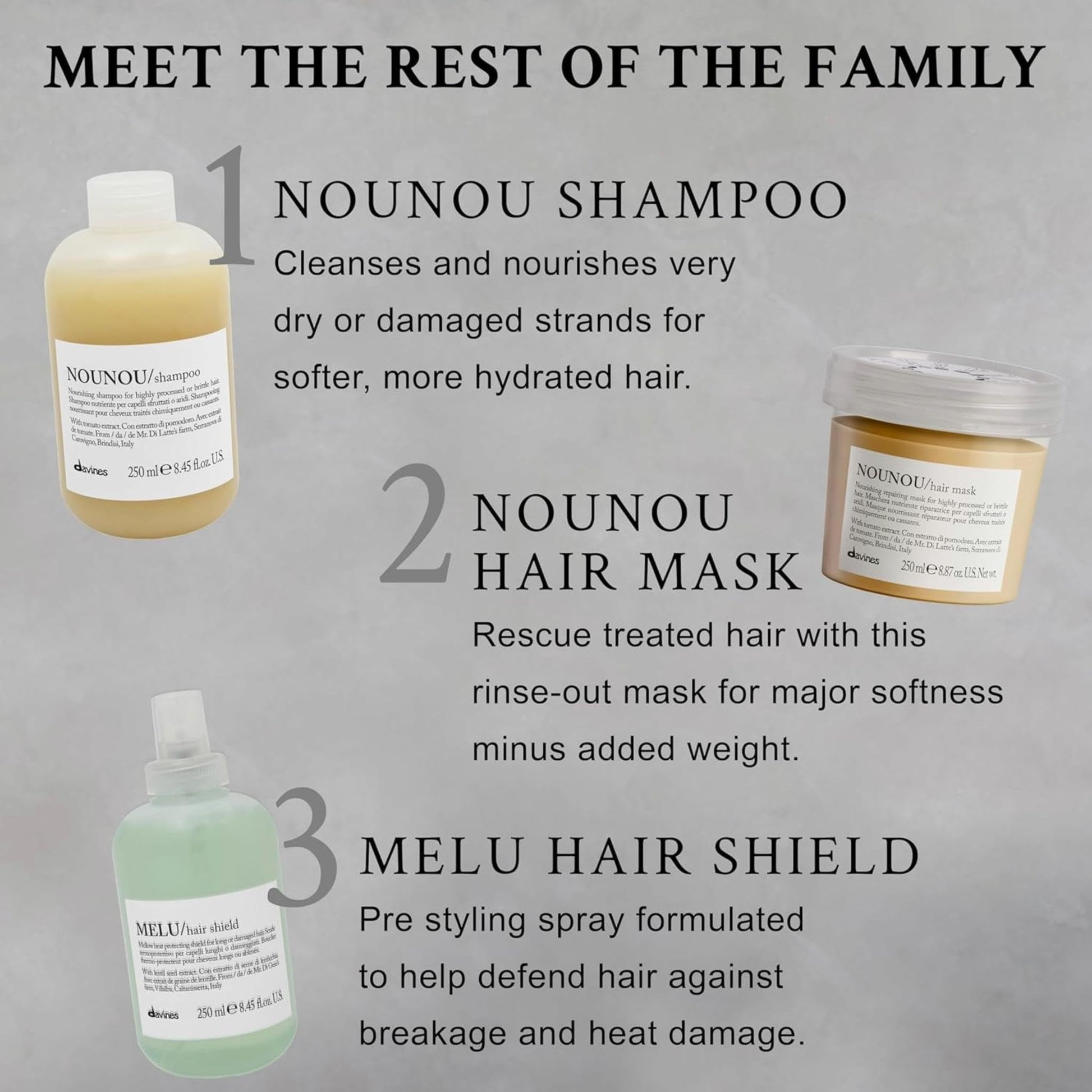 Gray Davines NOUNOU Conditioner | Hydrating Deep Conditioner for Bleached, Permed, Relaxed, Damaged or Very Dry Hair | Replenishes Chemically Processed Hair | 8.45 fl oz