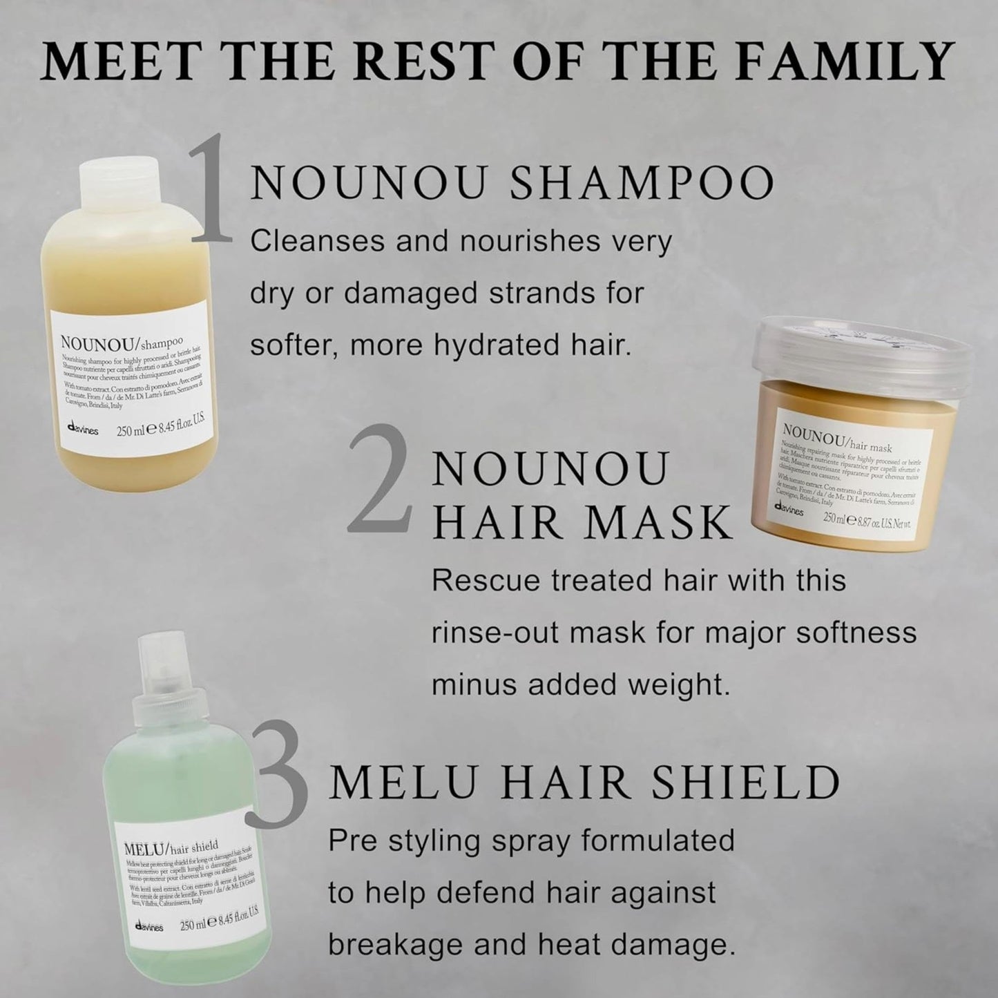 Gray Davines NOUNOU Conditioner, Nourishing Emollient Effect for Highly-Processed, Chemically Treated, Dry, Damaged or Brittle Hair - Easy to Untangle, Travel Size, 2.54 Fl Oz