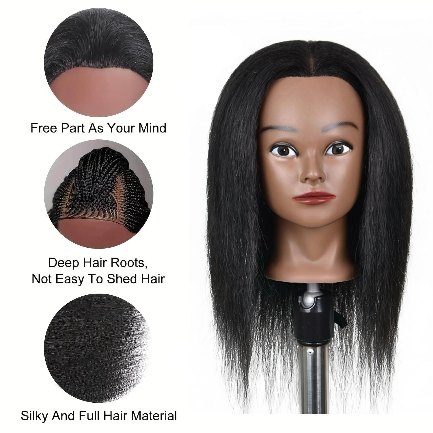 White Smoke 16" Braiding Mannequin Head with Hair, Cosmetology Manicans Full Head Real Hair - Cute Doll Head for Hair Styling Kids Practice Braiding Hair