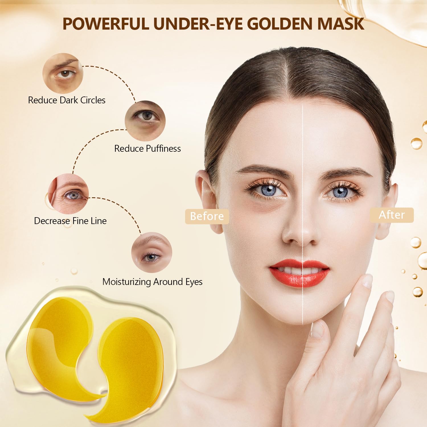 Antique White 60 Pcs 24K Gold Under Eye Patches, 30 Pairs Undereye Mask for Dark Circles Puffy Eyes Treatment, Collagen Gel Pads Hydrating for Eye Bags Puffiness Wrinkle, Women Men Beauty Skin Care Products