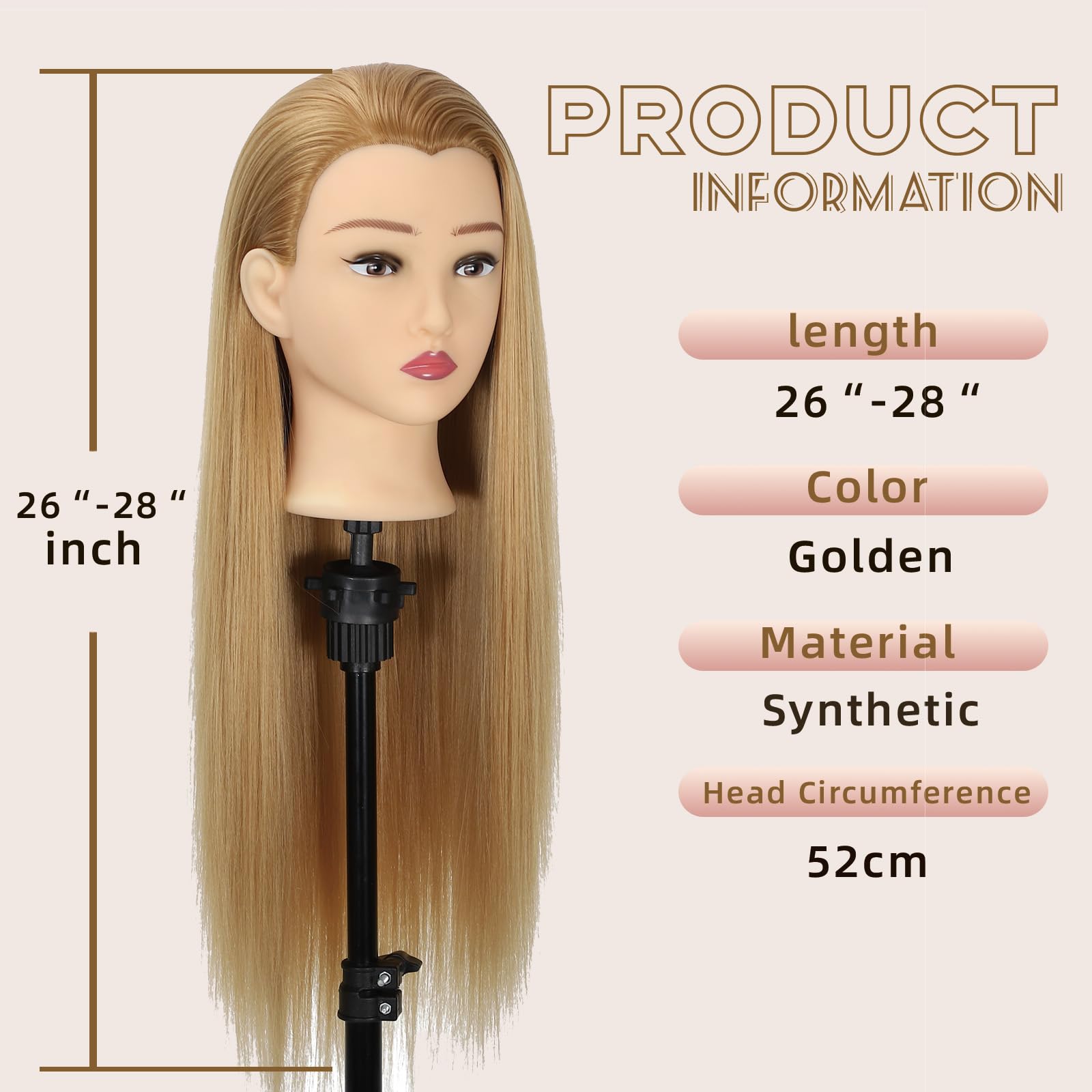 Misty Rose Mannequin Head 80% Human Hair 28“ Cosmetology Manikin Doll Head Mannequin Head for Braiding Hairstylists Cosmetology Students Practice Styling with Free Clamp (blonde)