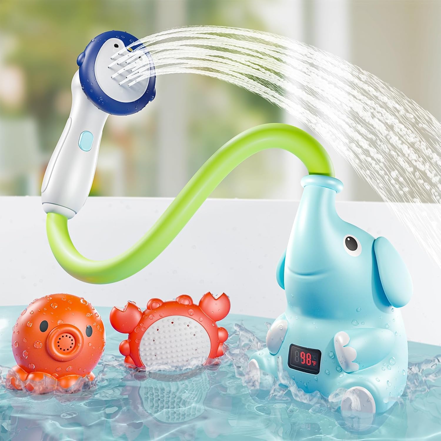 Lavender G-WACK Baby Bath Toys Shower Head Sprayer with Water Thermometer for New Borns, Toddlers and Kids | Baby Accessories, and Essentials in Bathtub or Sink | Shampoo Bath Rinser | USB Rechargeable-V2