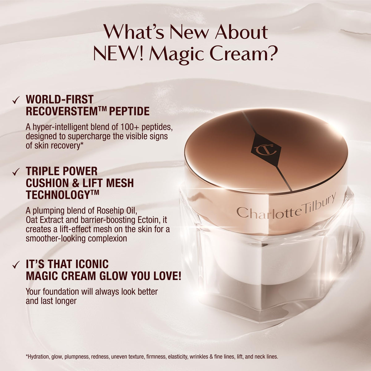 Light Gray Charlotte Tilbury Magic Cream Face Moisturizer - Firming & Hydrating Face Cream to Create a Smoother-Looking Base for Makeup - Enriched with Vitamins C & E, Peptide Complex & Hyaluronic Acid