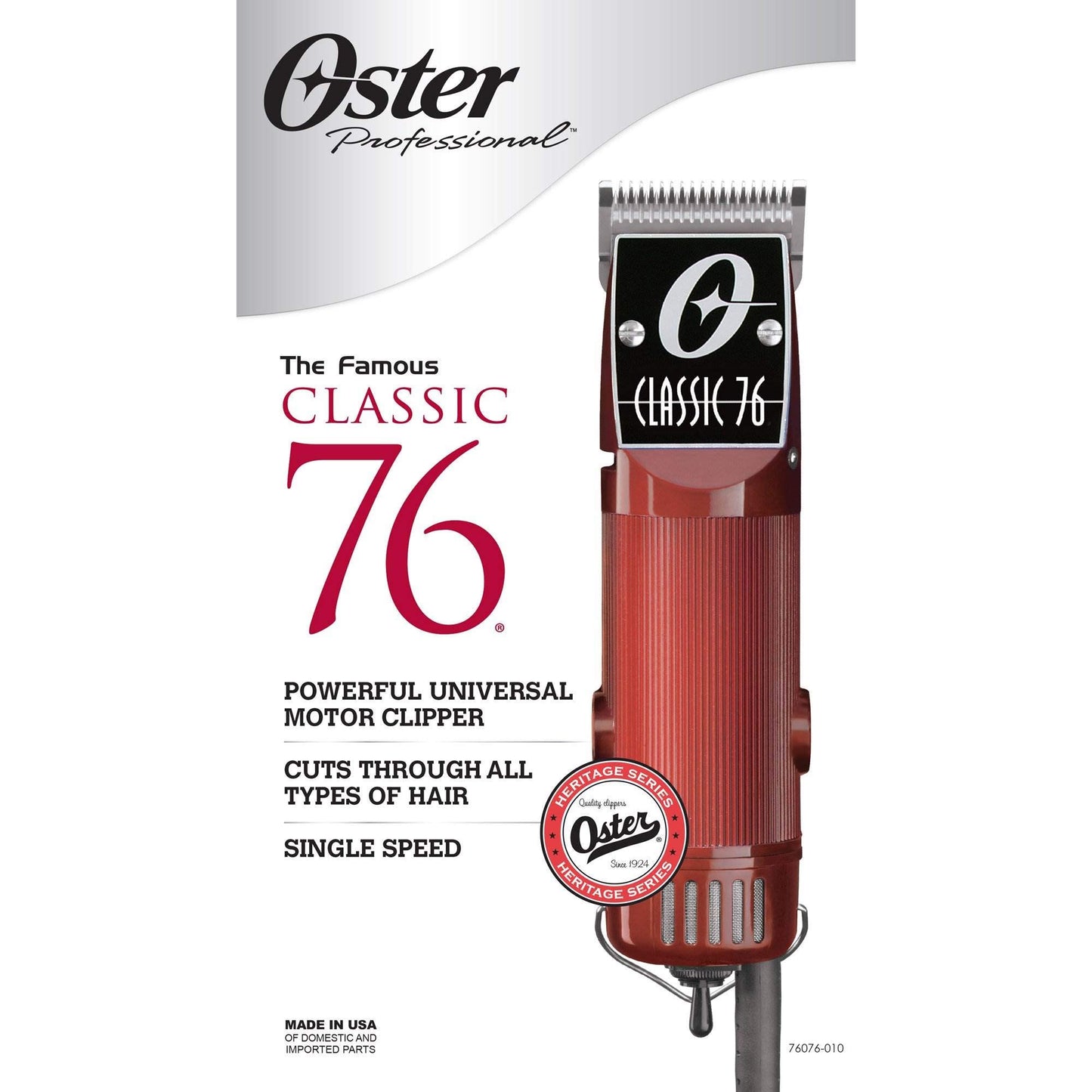 White Smoke Oster Professional Hair Clippers, Classic 76 for Barbers and Hair Cutting with Detachable Blade, Burgundy