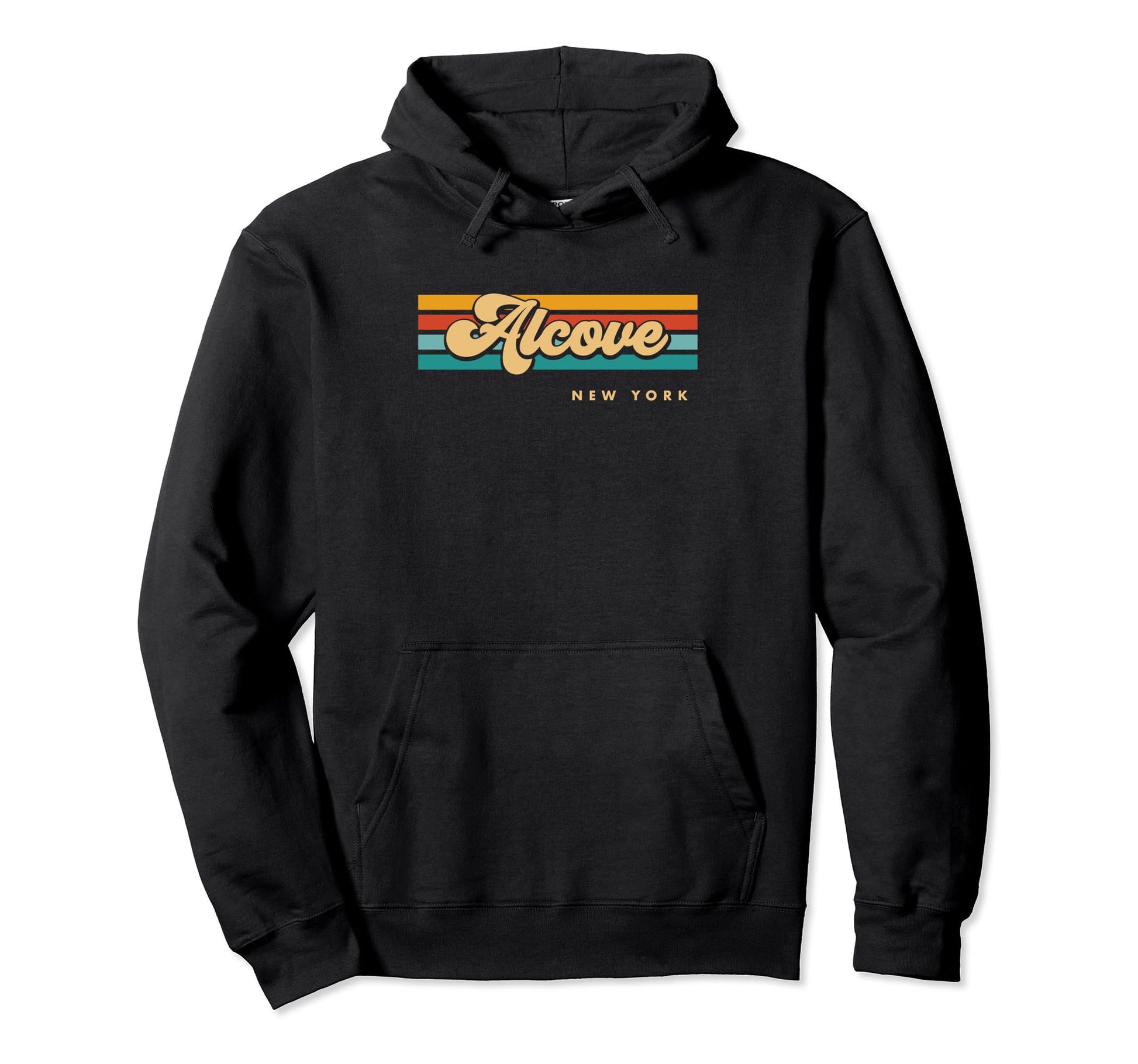 Black Vintage Sunset Stripes Alcove, New York Pullover Hoodie