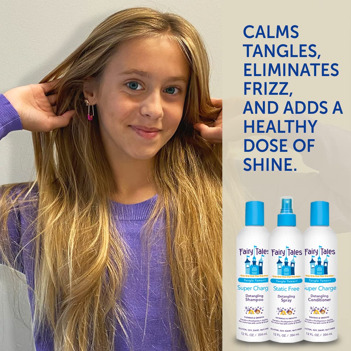 Light Gray Fairy Tales Tangle Tamer Detangling Shampoo and Conditioner for Kids - Ultra Moisturizing and Anti Frizz Protection - Paraben Free, Sulfate Free - 12 Oz (2 pack)