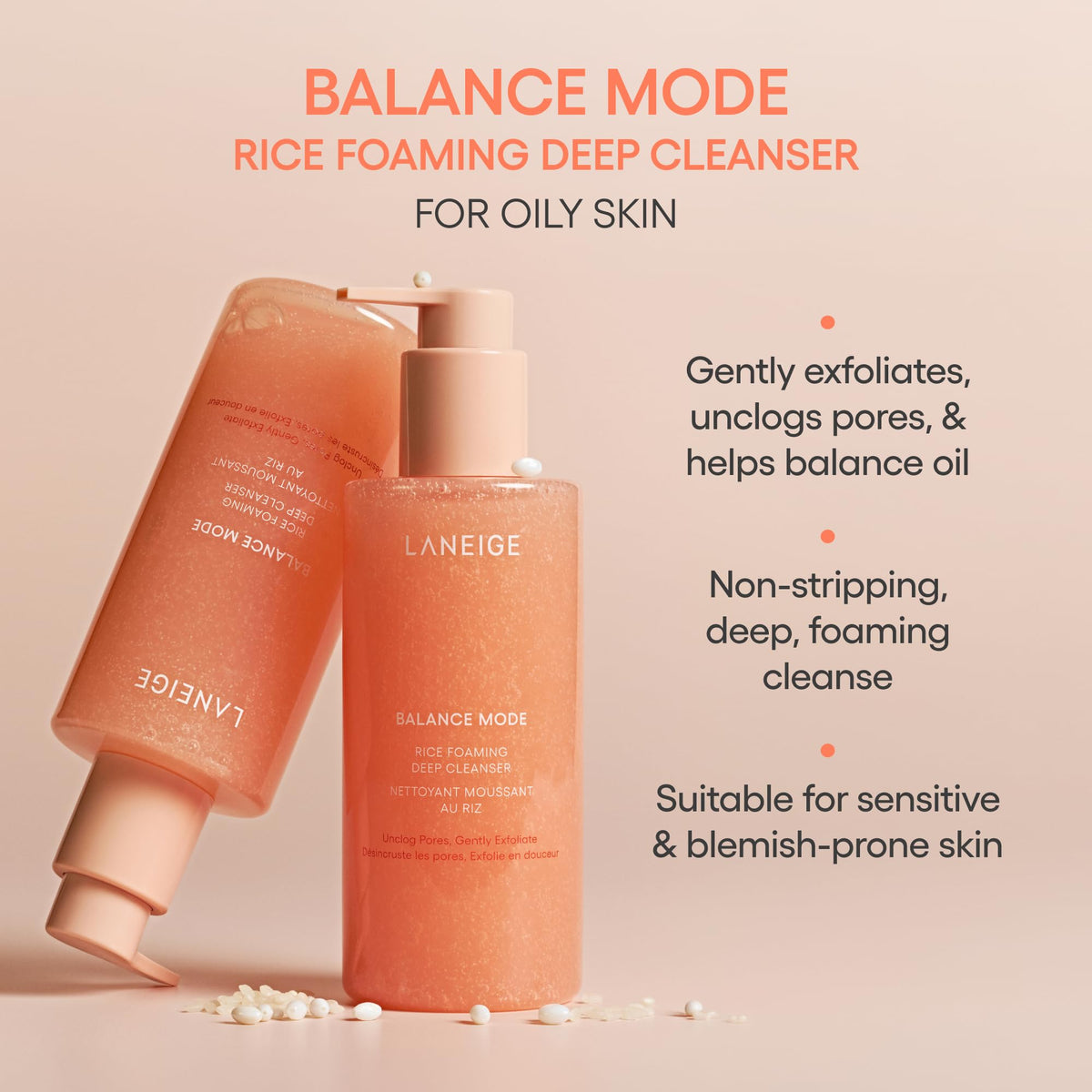 Wheat LANEIGE Balance Mode Rice Foaming Korean Gel Cleanser with Glycolic Acid