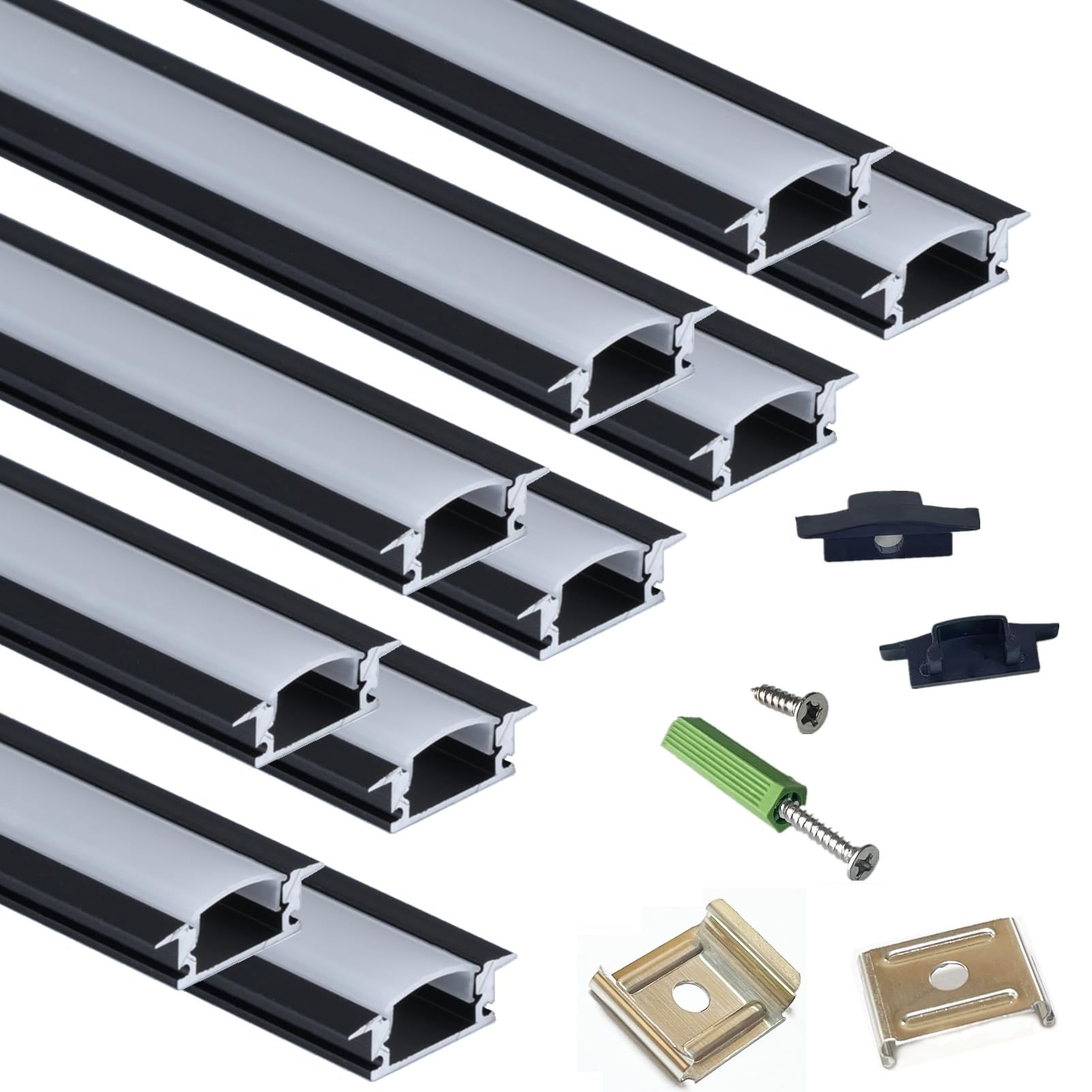 White Smoke THMOOTHER 10-Pack 3.3FT/1M LED Strip Aluminum Channel Diffuser,Collar Shape Tape Light Under Cabinet Floating Shelf Alcove Recessed 25X7MM Matte Black Anodized Track, Milky Cover Concave Slot Profile