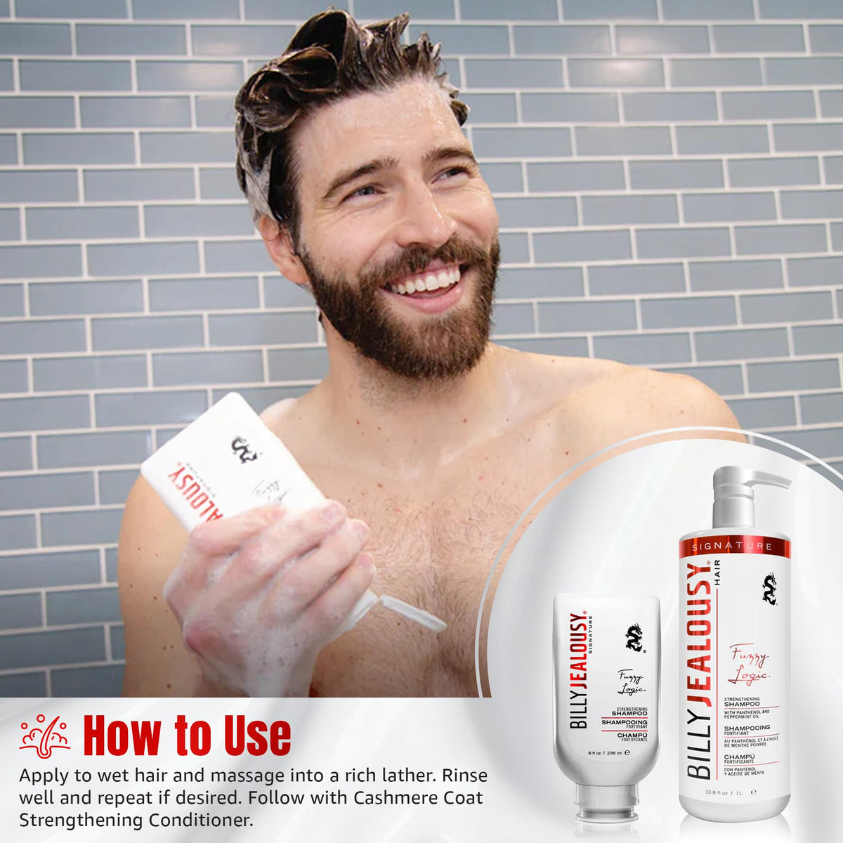 Gray Billy Jealousy Fuzzy Logic Men's Shampoo for Thinning Hair, Peppermint-Infused, With DHT Blockers to Prevent Hair Loss and Breakage, Cleans Thoroughly, Adds Volume, 33.8 Fl Oz