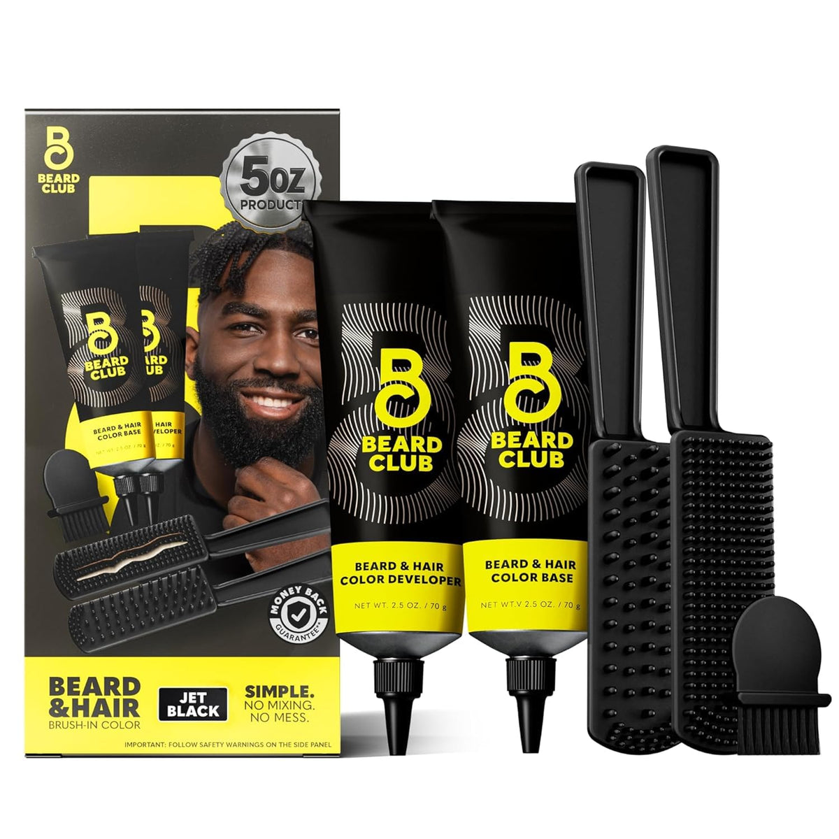 White Smoke The Beard Club Permanent Hair and Beard Dye for Men – Professional Quality Mustache Dye, Hair Color for Men, Covers Grays, All in One Reusable 5 Minute Color Kit – Jet Black