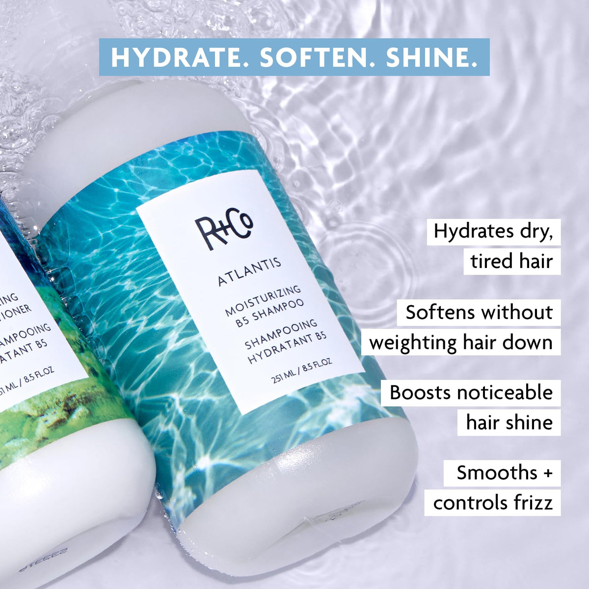Light Gray R+Co ATLANTIS Moisturizing B5 Shampoo – Full Case, Hydrating & Strengthening Hair Cleanser, Adds Shine & Softness, All Hair Types