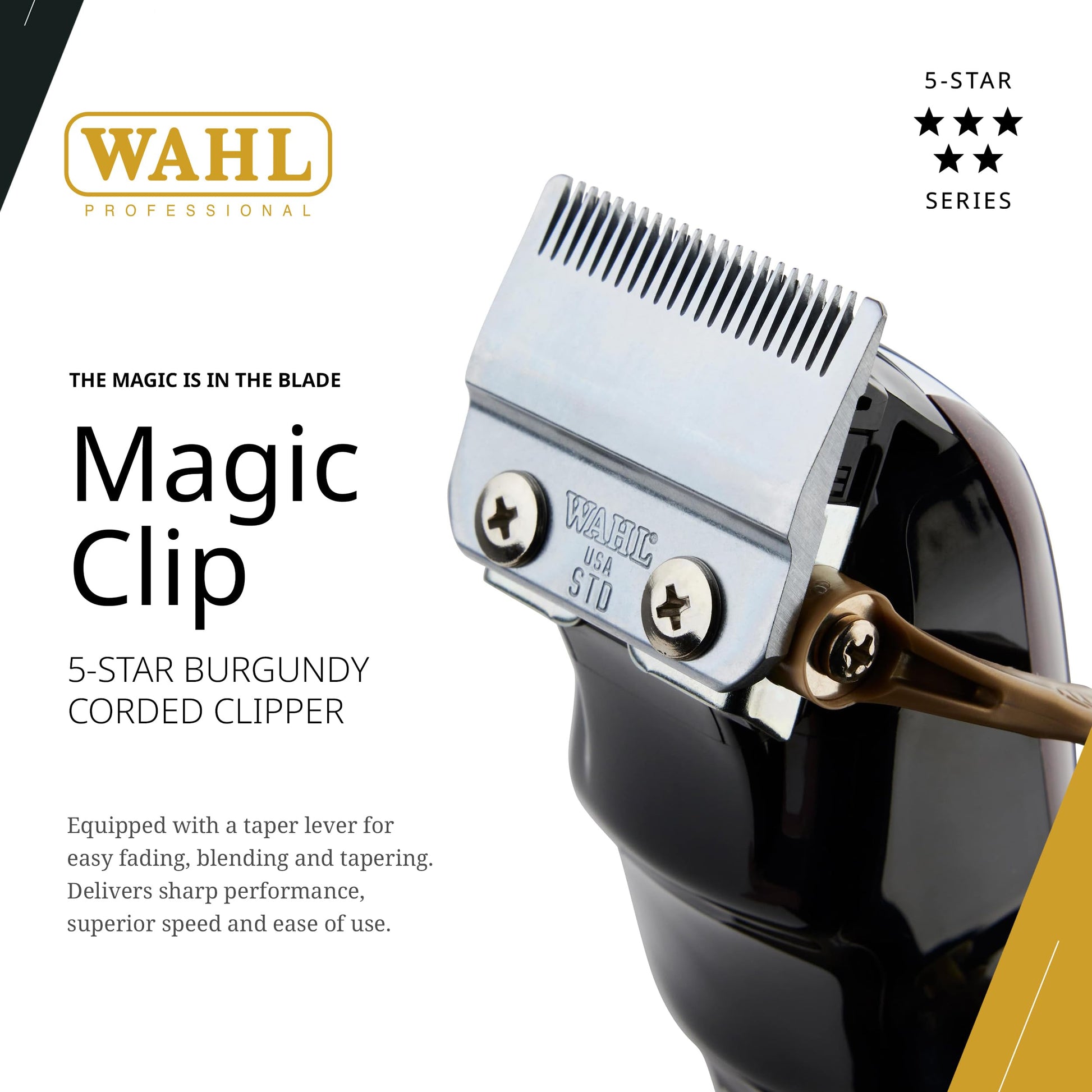 White Smoke Wahl Professional 5 Star Series Magic Clip Corded Clipper Precision Fade Zero Overlap Adjustable Blades V9000 Motor Chrome