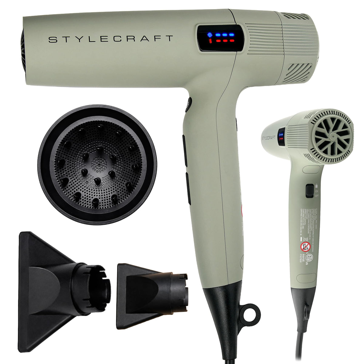 White Smoke StyleCraft Sage 1600W Brushless Motor Ionic Hair Dryer with LED Display
