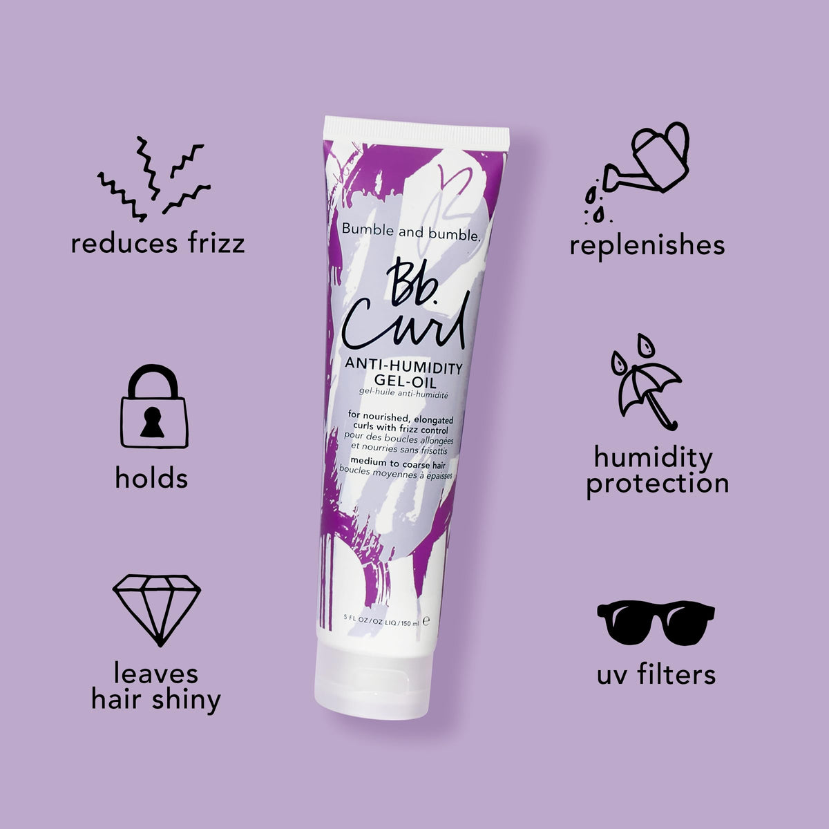 Gray Bumble and bumble. Curl Anti-Humidity Gel-Oil | Anti Frizz | Adds Bounce, Shine, Moisture |For Medium to Thick Coily, Curly Hair | With Jojoba, Avocado + Coconut Oil | Standard Size, 5 Fl Oz