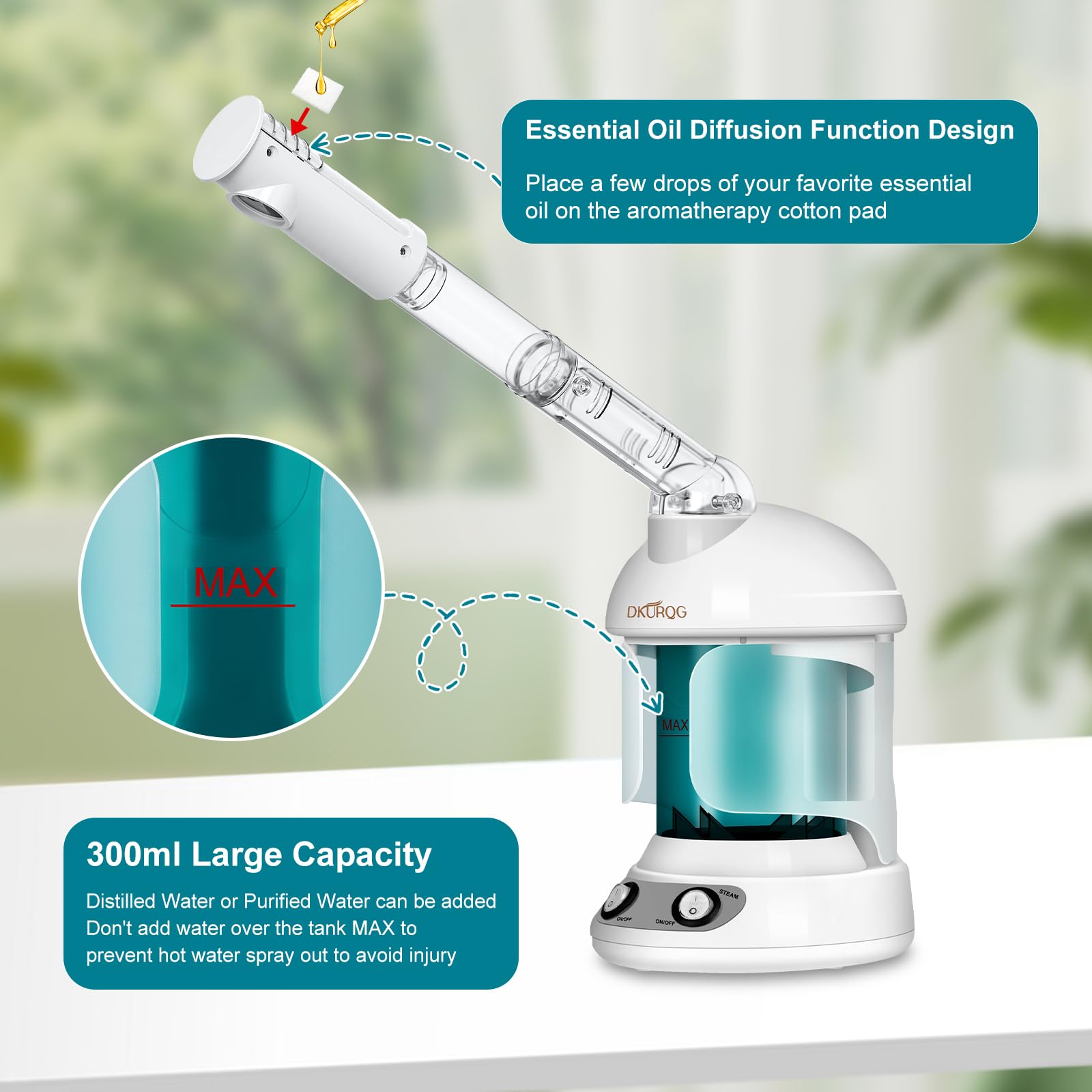 White Smoke DKURQG Facial Steamer, Nano Ionic Face Steamer for Facial Deep Cleaning Portable Ozone Steamer with Extendable 360° Rotating Arm, Humidifier for Home Salon Spa or Personal Care (Blue)