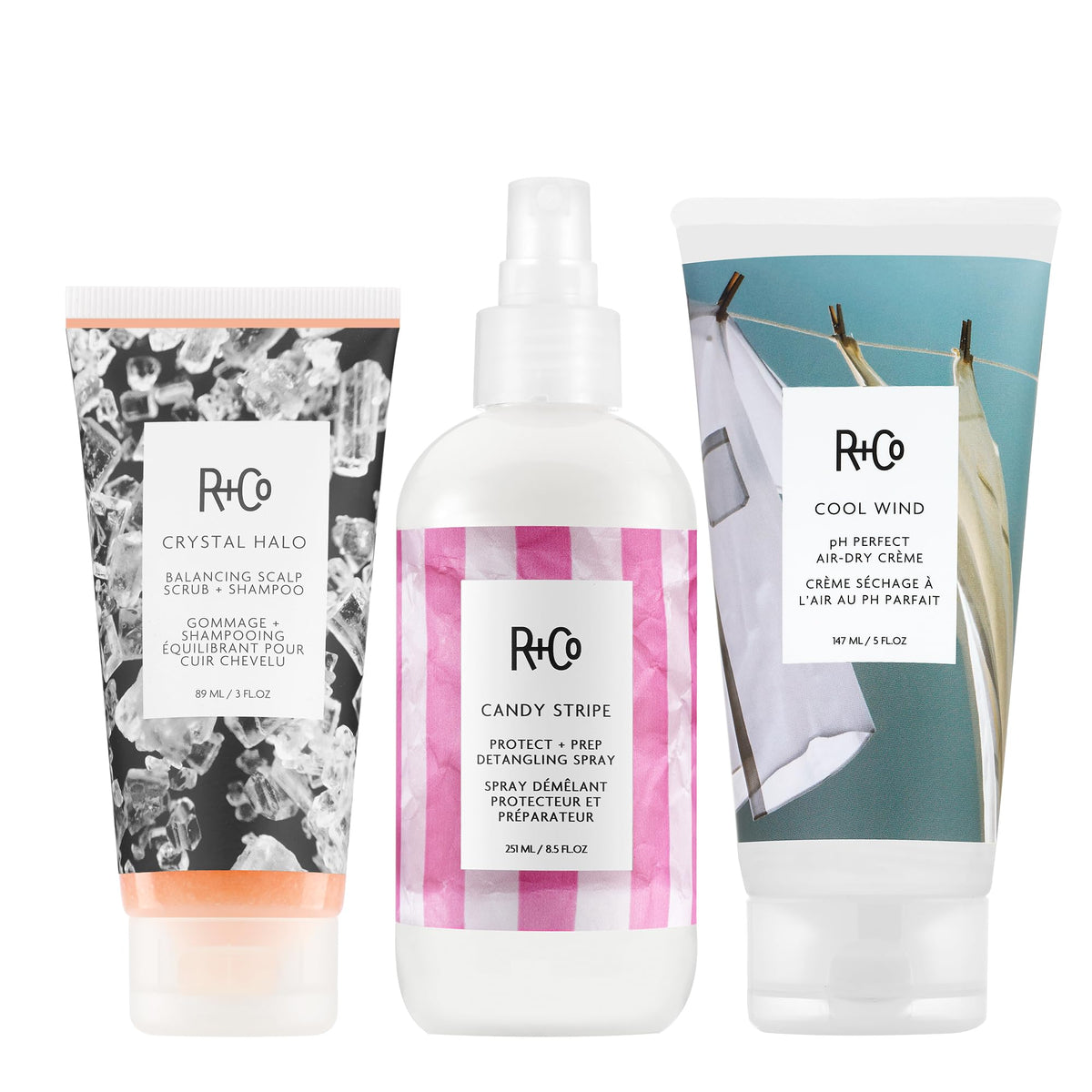 White Smoke R+Co CRYSTAL HALO Balancing Scalp Scrub + Shampoo 2 Pack