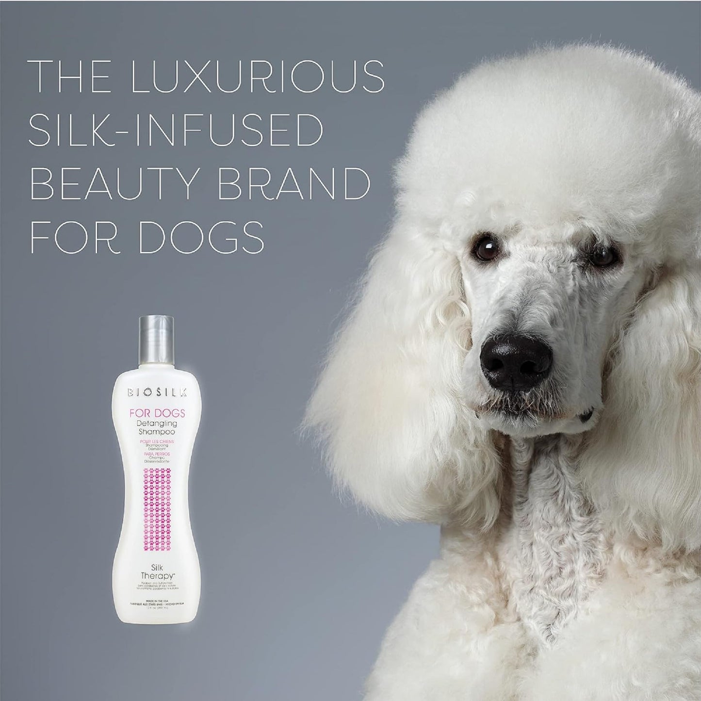 Slate Gray BioSilk for Dogs Silk Therapy Detangling Shampoo, Cleans and Moisturizes, Dematting Shampoo with Silk Proteins and Coconut Oil, No Parabens, pH Balanced, Made in USA, 12 Fl Oz