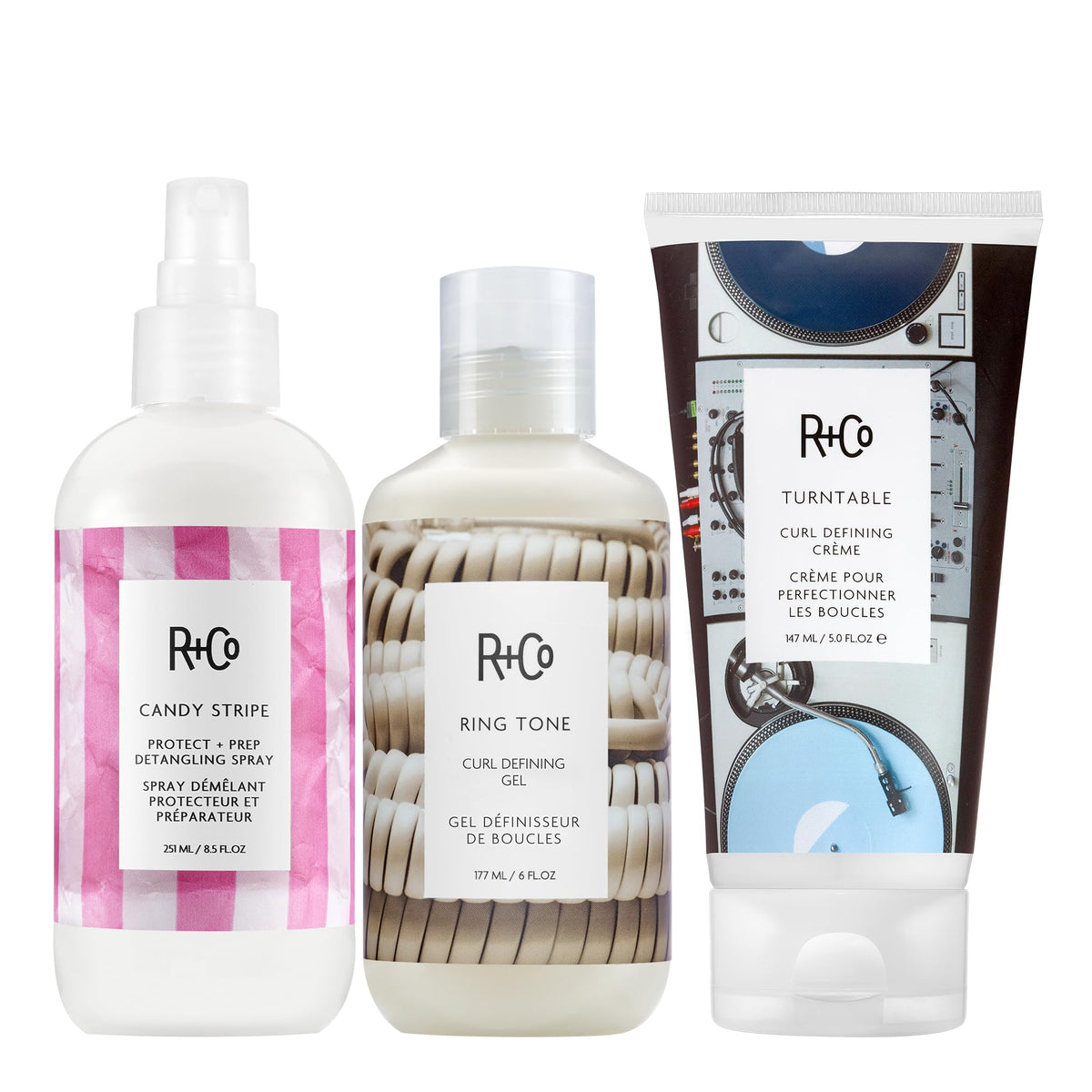 White Smoke R+Co CANDY STRIPE Detangling Spray 2 Pack