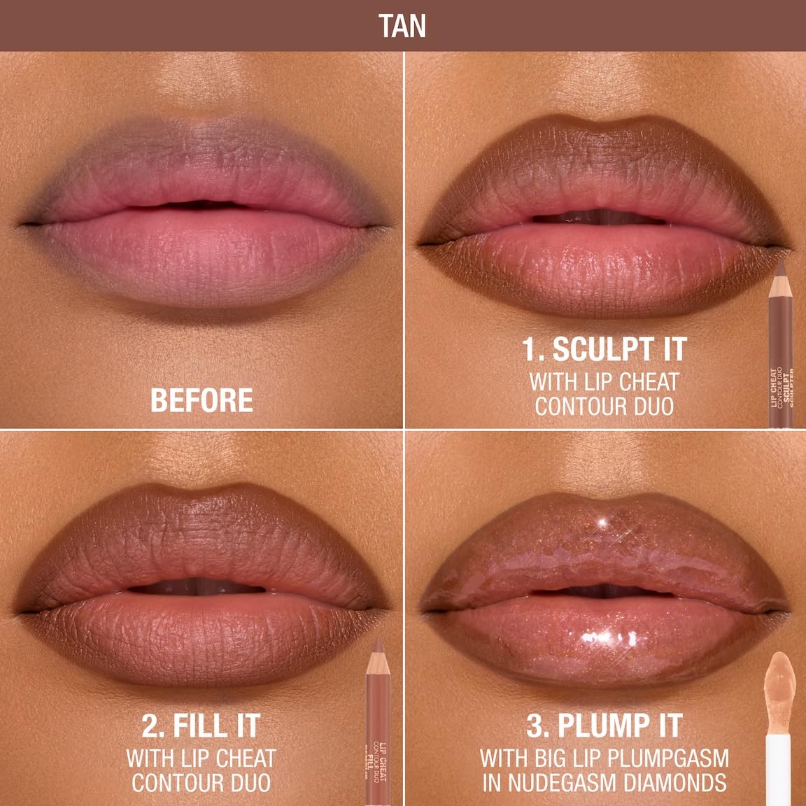 Rosy Brown Charlotte Tilbury Lip Cheat Contour Duo - Dual-Sided Lip Liner Pencil