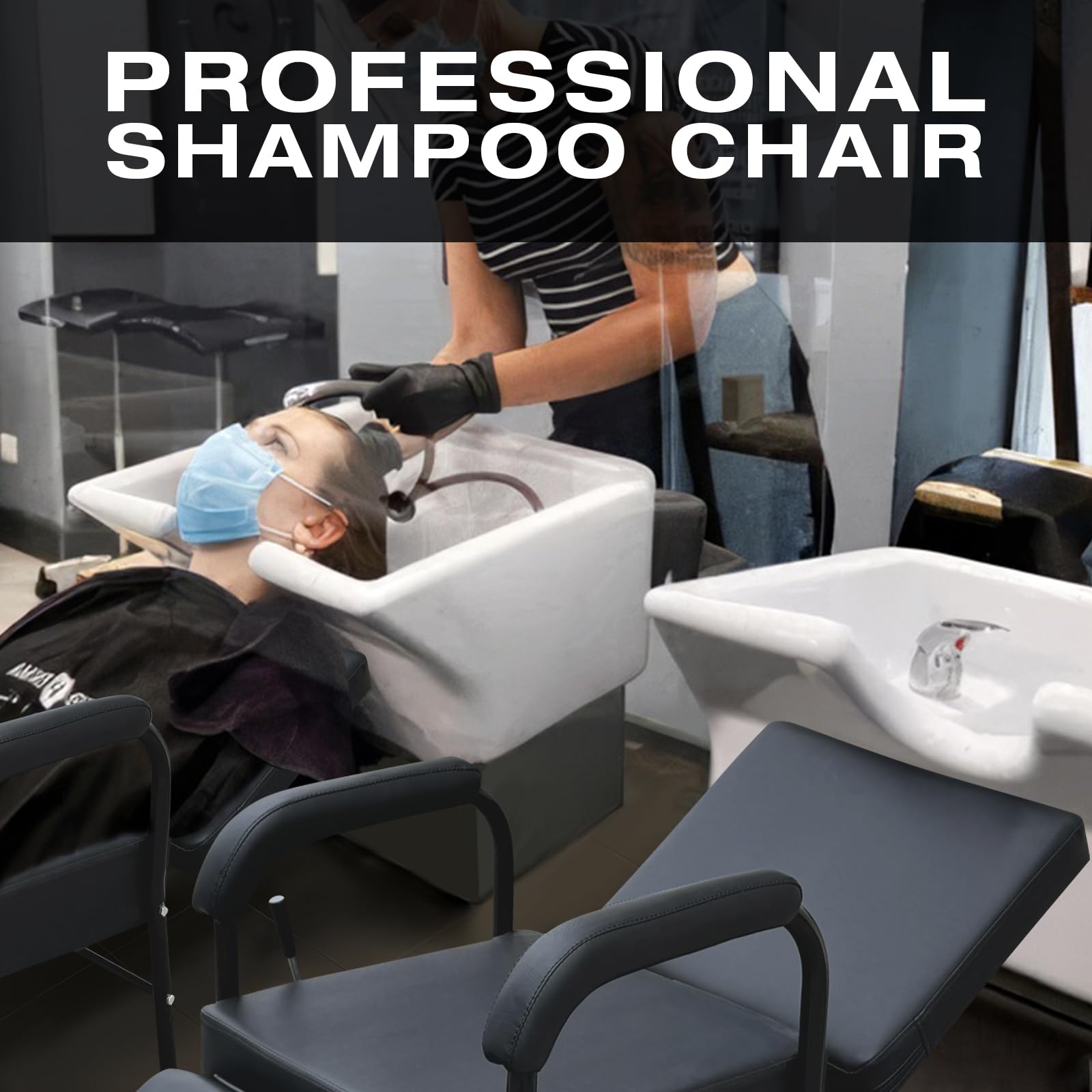 Black Reclining Shampoo Chairs Adjustable Height Shampoo Chairs for Salon Barber Chair Hair Stylist Chair Recline Salon Chair Spa Beauty Equipment for Hair Stylists, Tattoo Artists, Cosmetologists