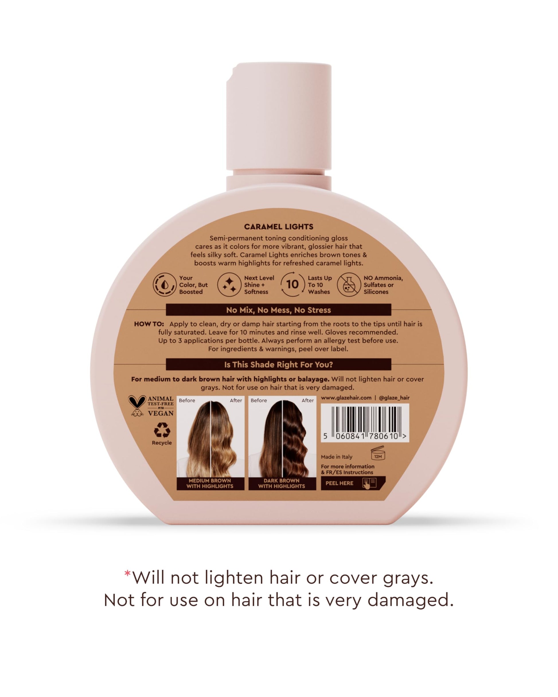 White Smoke Glaze Super Gloss Color Conditioning Gloss – Caramel Lights for Medium to Dark Brown Hair with Highlights – Rinse Out Semi-Permanent Hair Gloss that Enhances Color and Boosts Shine & Hydration