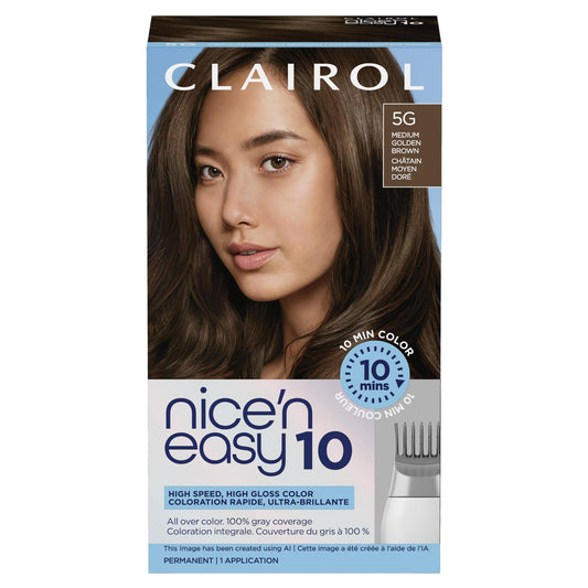 Black Clairol Nice'N Easy 10 Permanent Hair Dye, 5G Medium Golden Brown Hair Color, Pack of 1