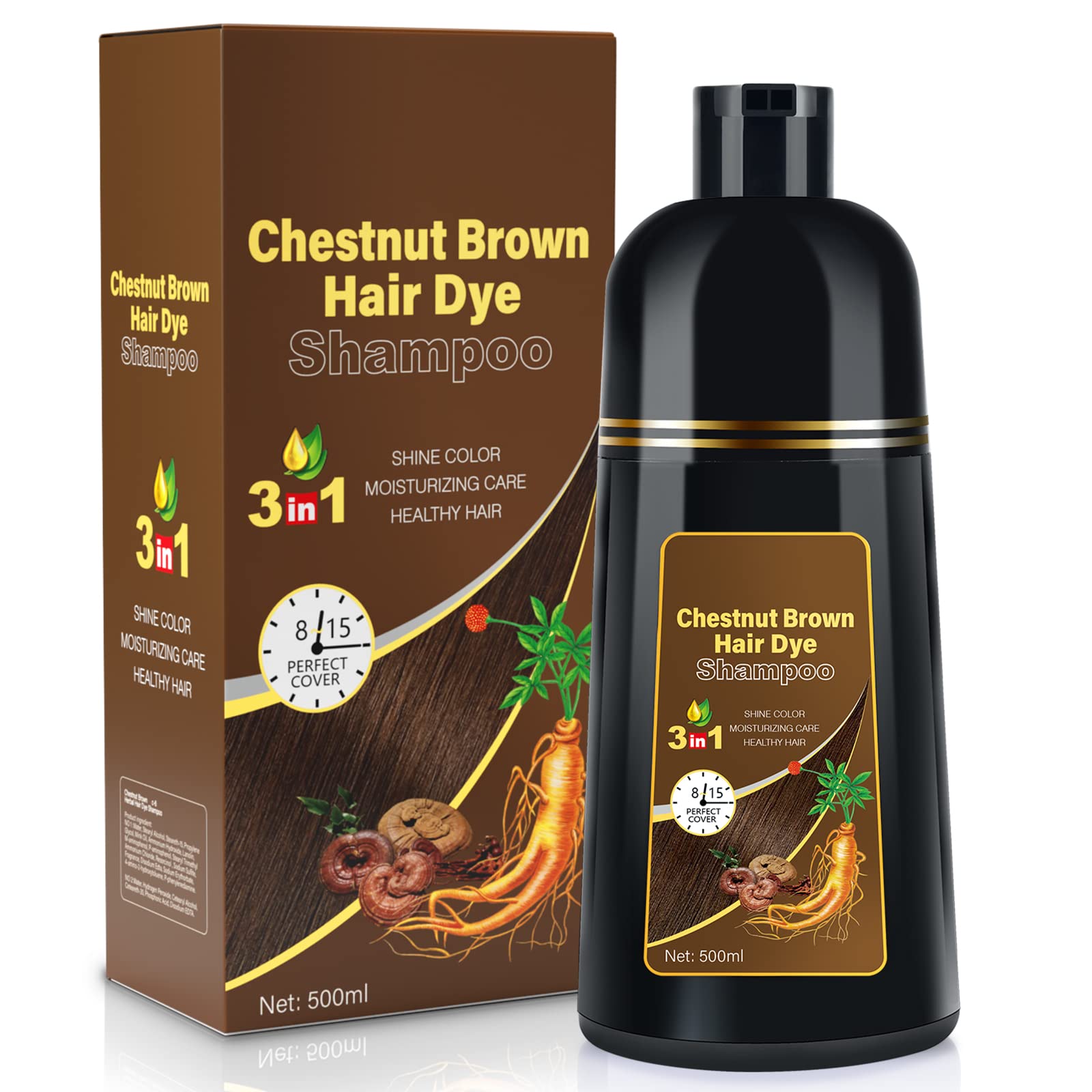 White Smoke BOJICA Hair Dye Shampoo for Gray Hair Coverage, 3-in-1 Semi-Permanent Color Shampoo for Women & Men Chestnut Brown