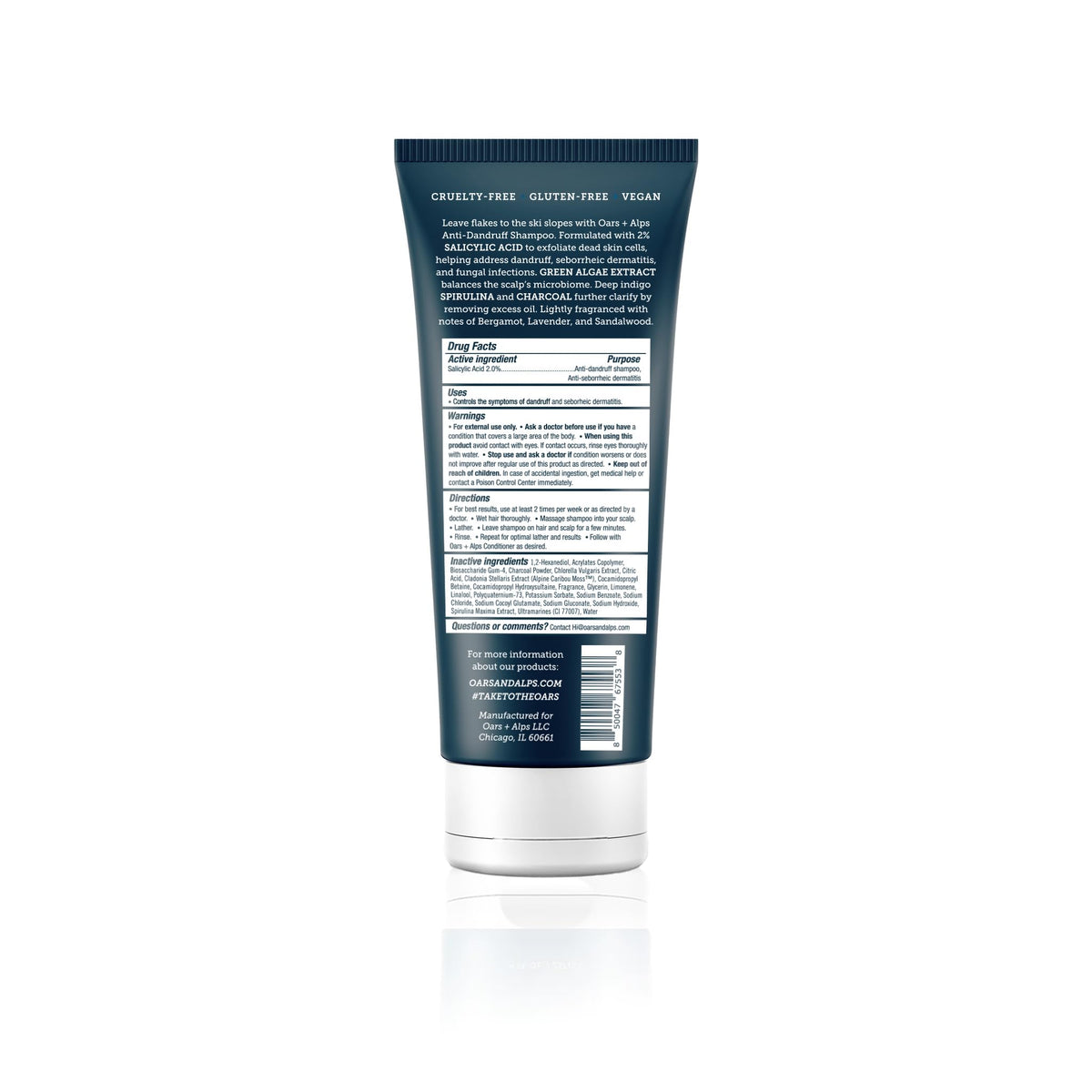 White Smoke Oars + Alps Anti-Dandruff Shampoo with 2% Salicylic Acid, Made with Spirulina, Charcoal, + Green Algae Extract, 8 Fl Oz