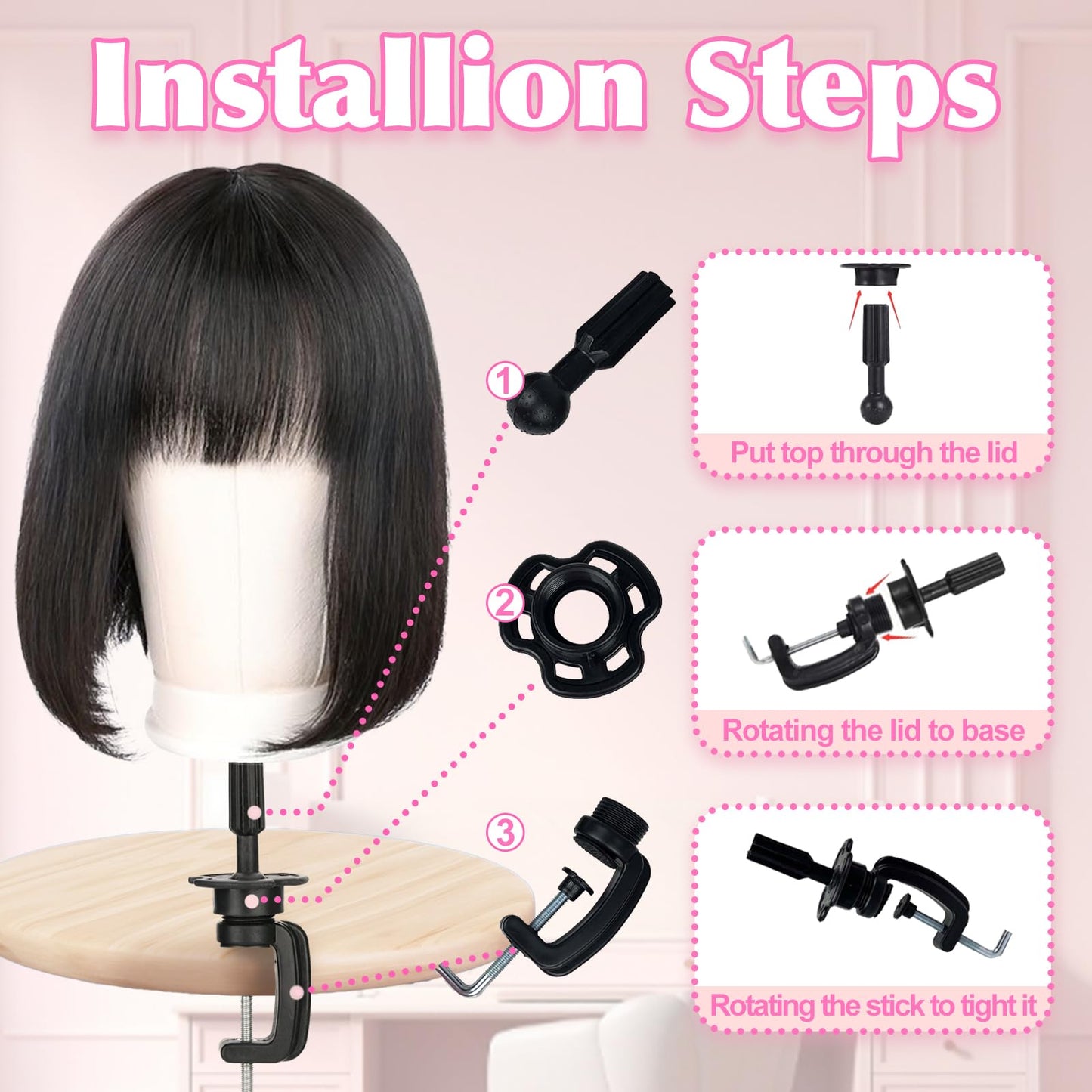 White Smoke Firstwon 22 Inch Wig Head Mannequin Head for Wigs, Wig Stand with Head for Hair Styling Practice Display Wigs Making Tripod Stand with T Pins Set