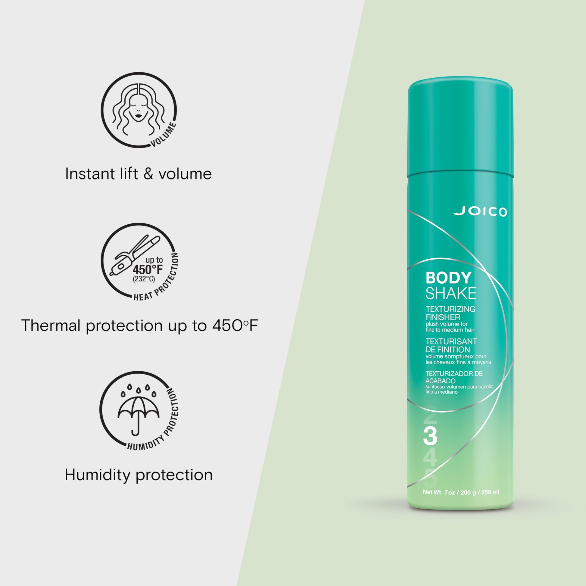 Lavender Joico Body Shake Texturizing Finisher | For Fine to Medium Hair | Long-Lasting Volume & Fullness | Thermal Heat, Humidity, Pollution, & UV Protection | Control Frizz & Flyaways | Paraben Free | 250mL
