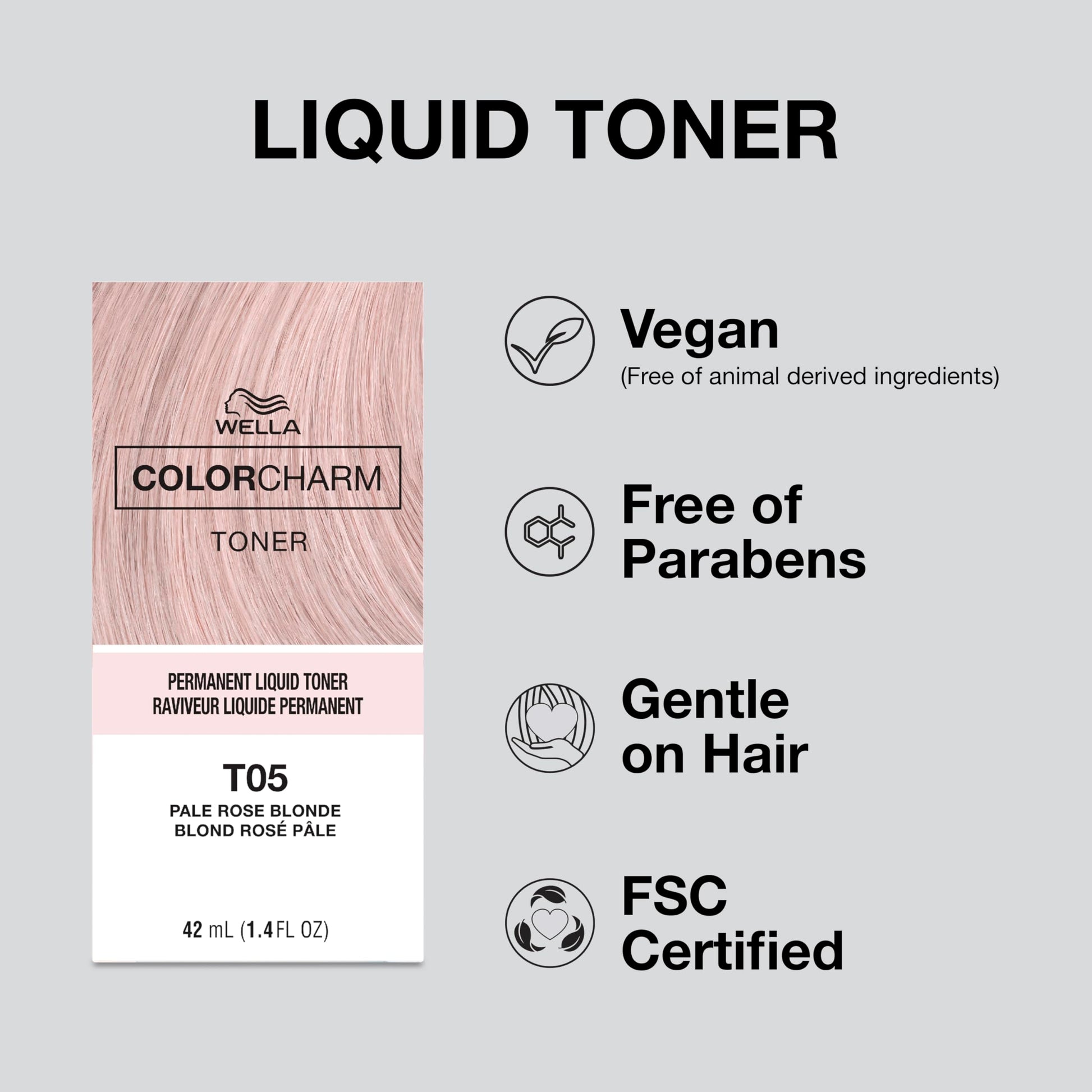 Light Gray WELLA colorcharm Hair Toner, Neutralize Brass With Liquifuse Technology, T27 Medium Beige Blonde, 1.4 oz (Pack of 2)