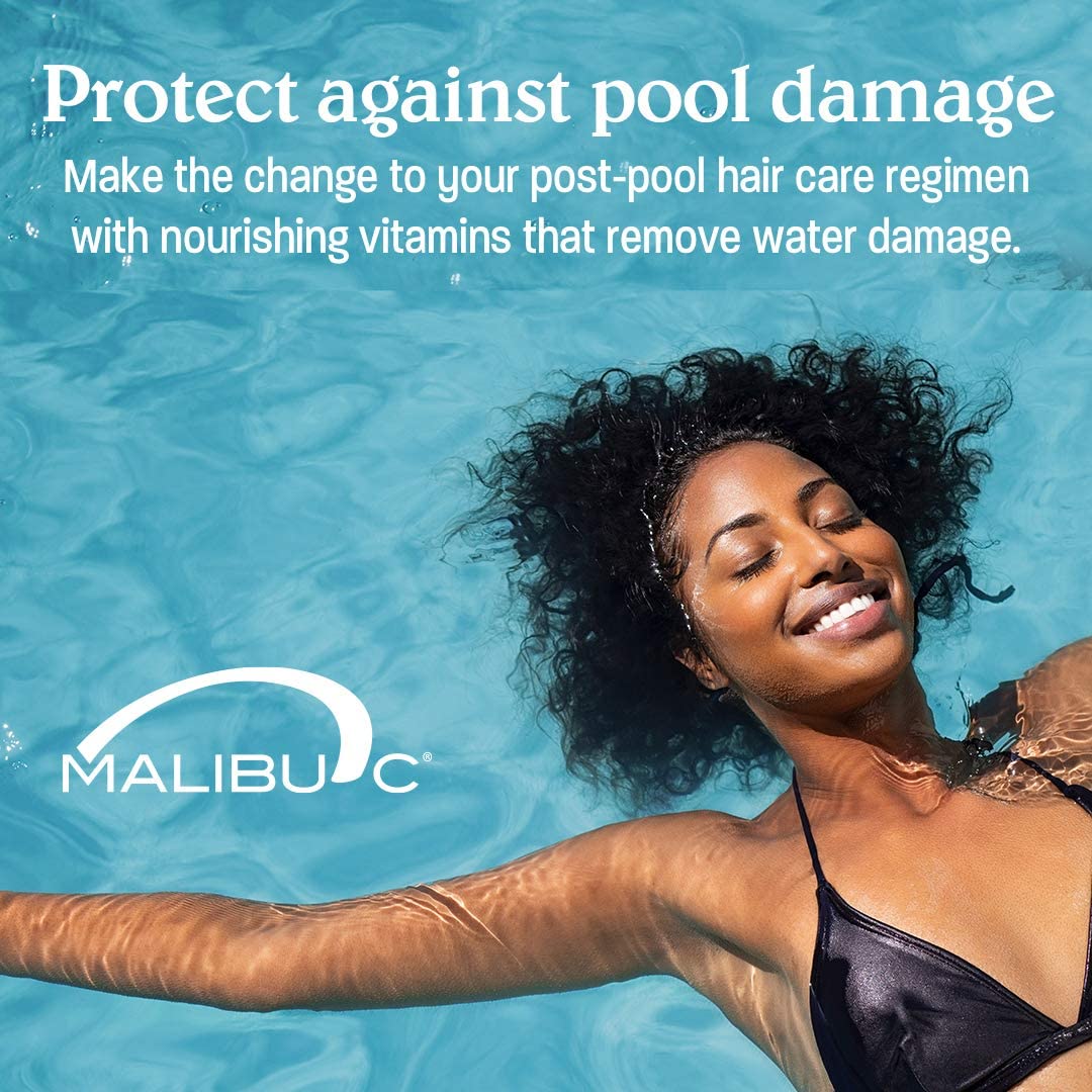 Medium Aquamarine Malibu C Swimmers Wellness Clarifying Shampoo for Chlorine & Hair Build Up - Adults & Kids Swim Shampoo to Help Protect Against Pool Element Damage, Retain Moisture, Restore Shine & Texture (33.8oz)