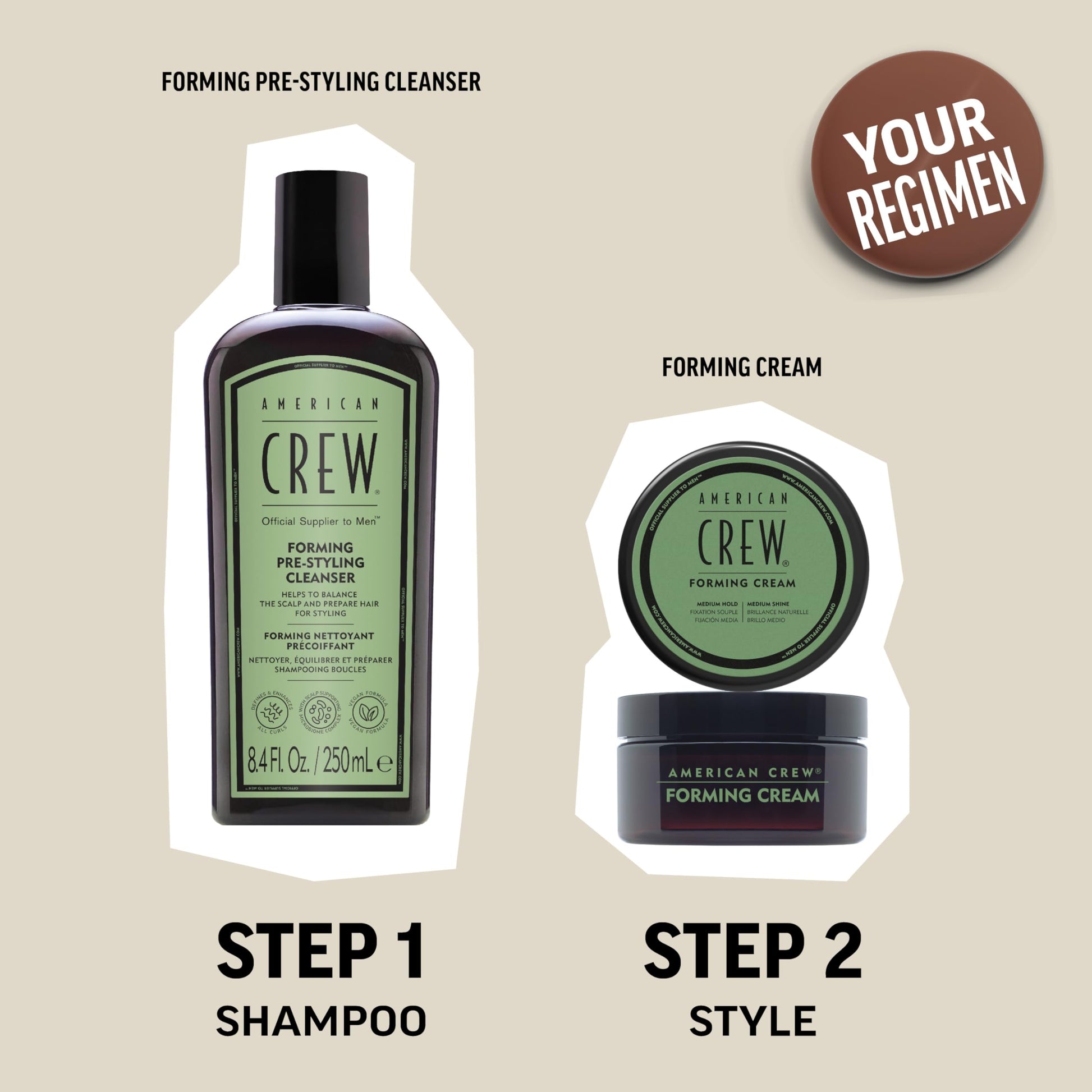 Light Gray American Crew Men's Hair Forming Cream, Like Hair Gel with Medium Hold & Medium Shine, 3 oz
