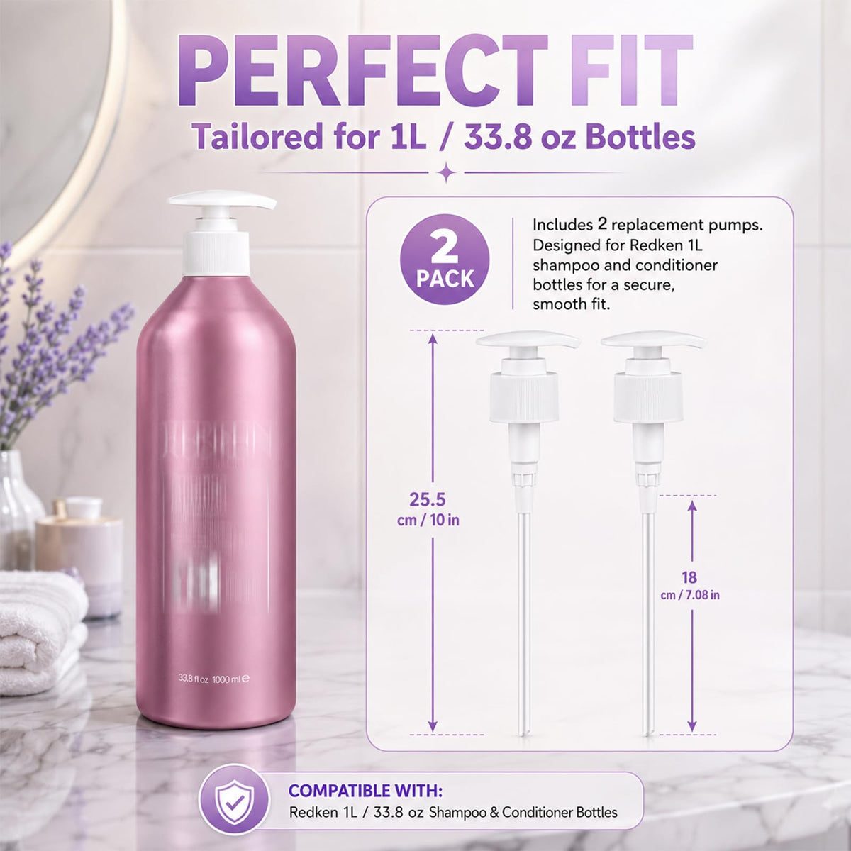 White Smoke Liter Pump for Redken Shampoo/Conditioner, 1 L/33.8 Fl Oz Bottles,，2 Pack