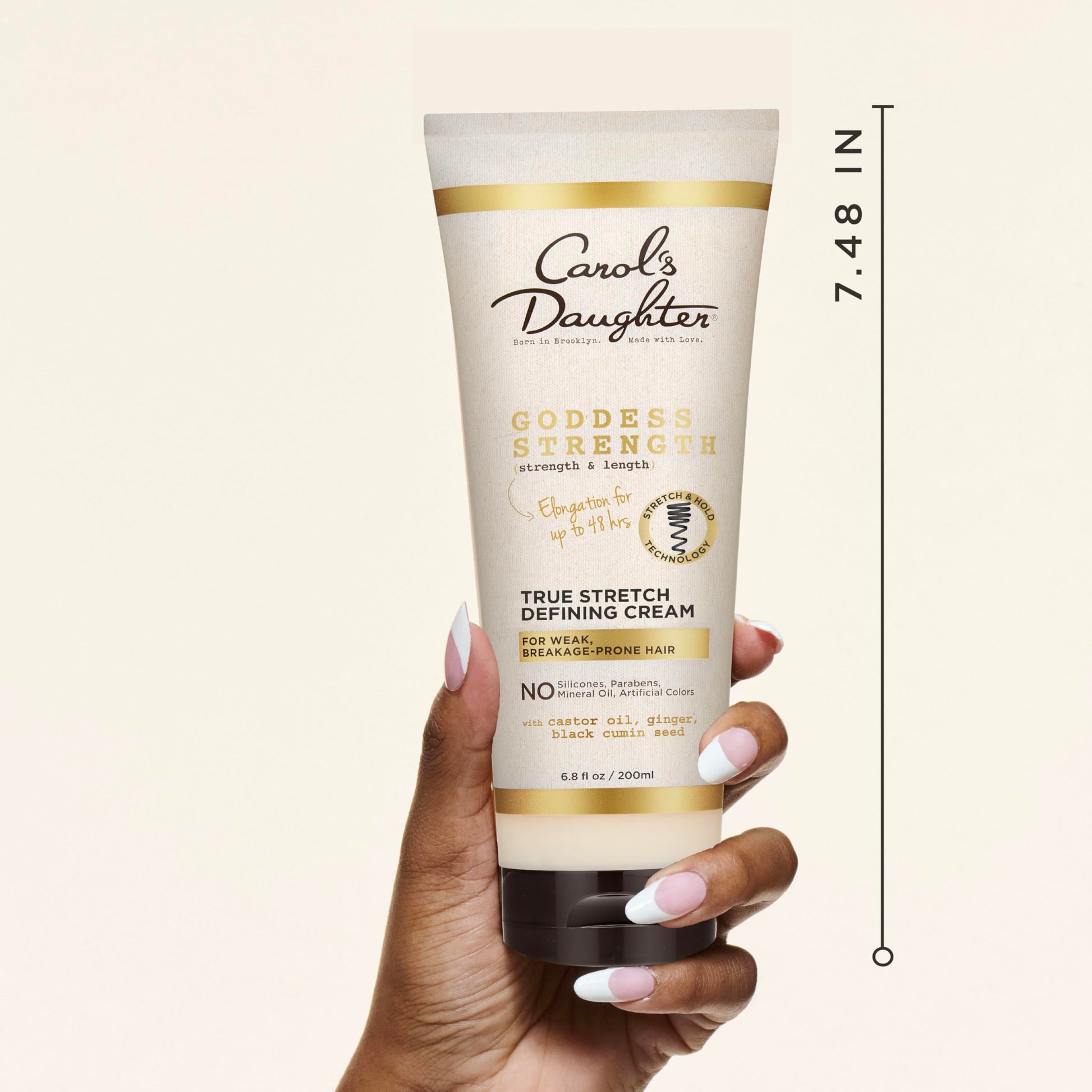Seashell Carol's Daughter Goddess Strength True Stretch Defining Hair Cream For Waves, Coils and Curls, Curl Defining Cream with Castor Oil, 6.8 Fl Oz