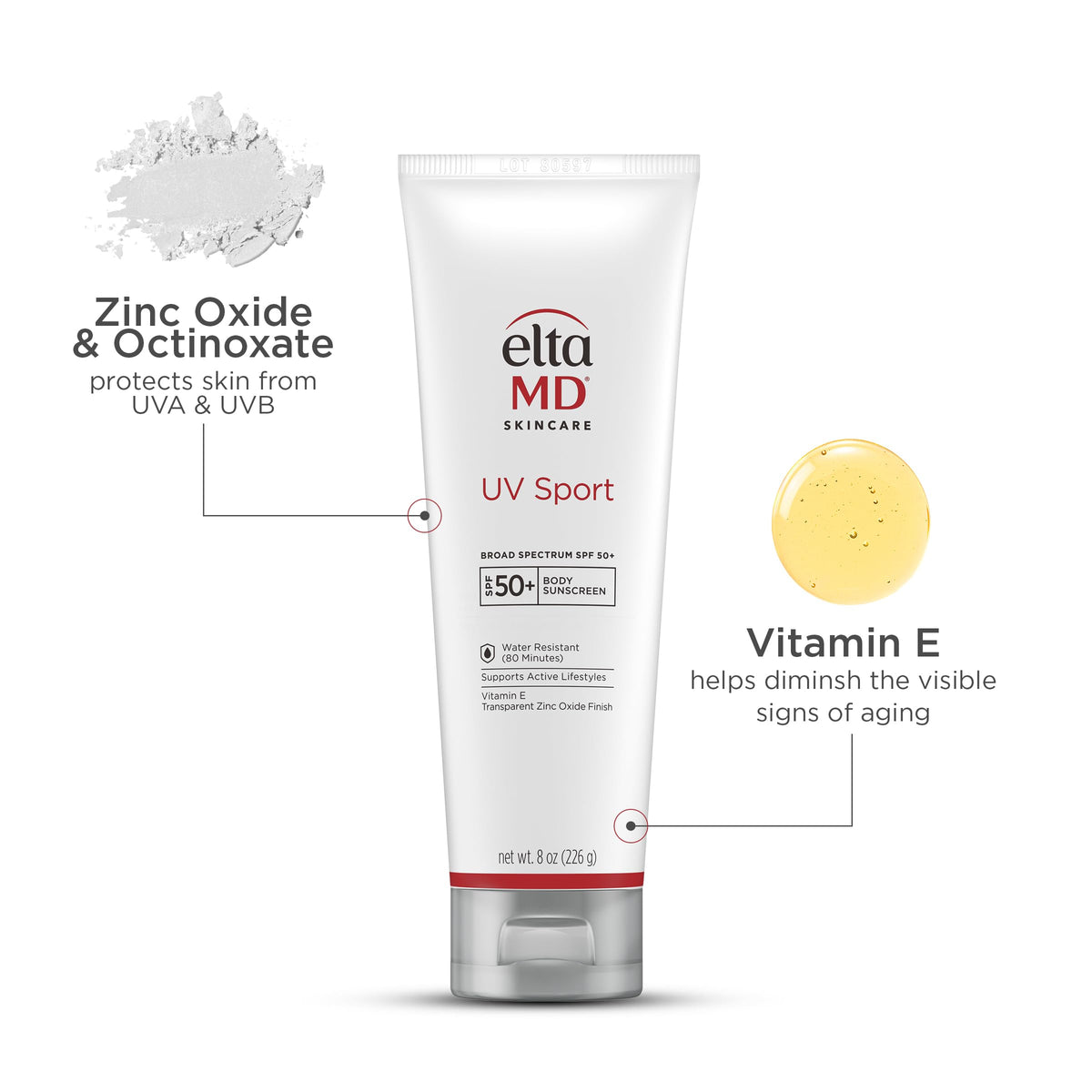 White Smoke EltaMD UV Sport Sunscreen, Water and Sweat Resistant 80 Min, SPF 50