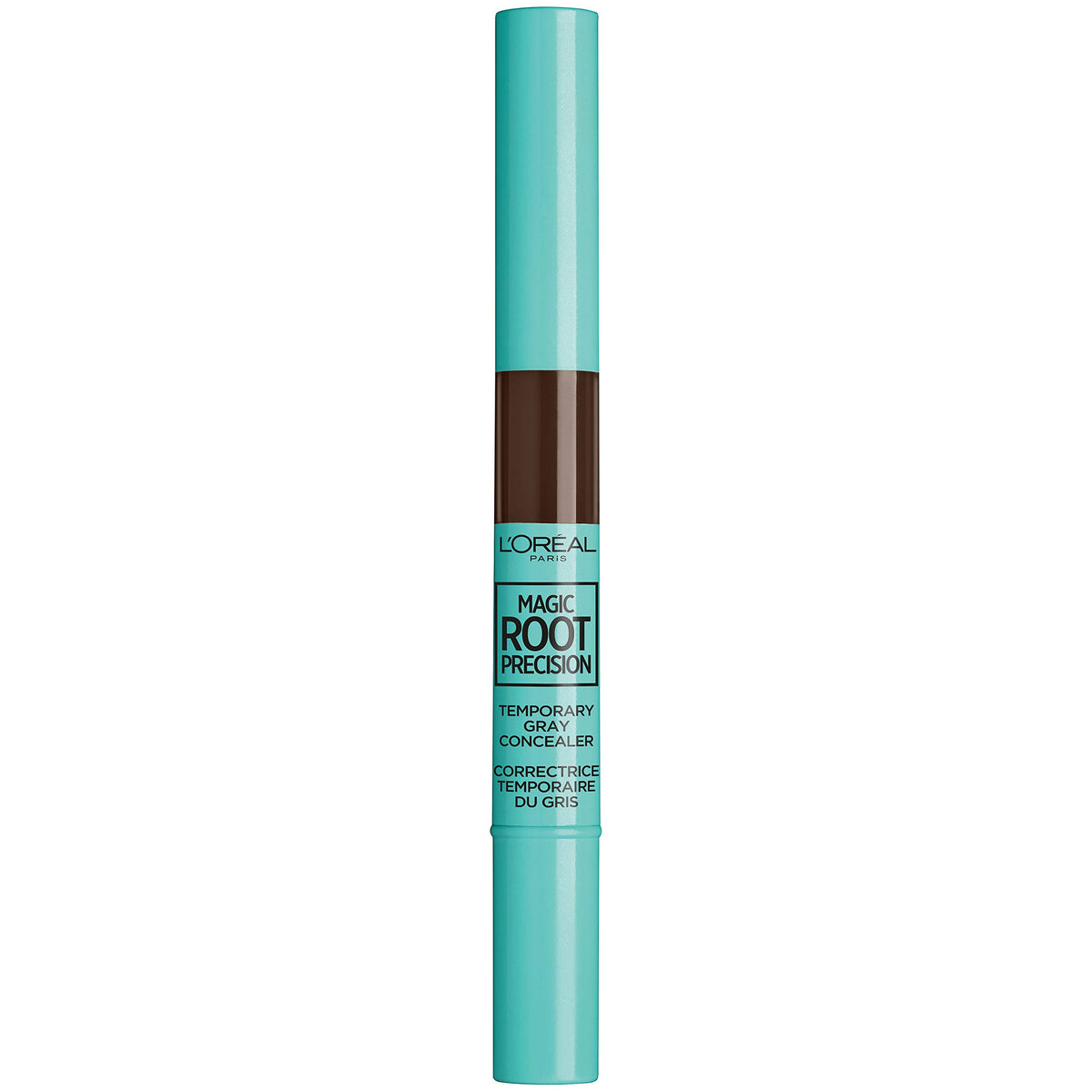 Light Blue L'Oreal Paris Magic Root Precision Pen, Temporary Gray Hair Cover Up Concealer Brush with Washable Formula, Hair Concealer for Scattered Grays, 5 Medium Brown, 0.05 fl oz