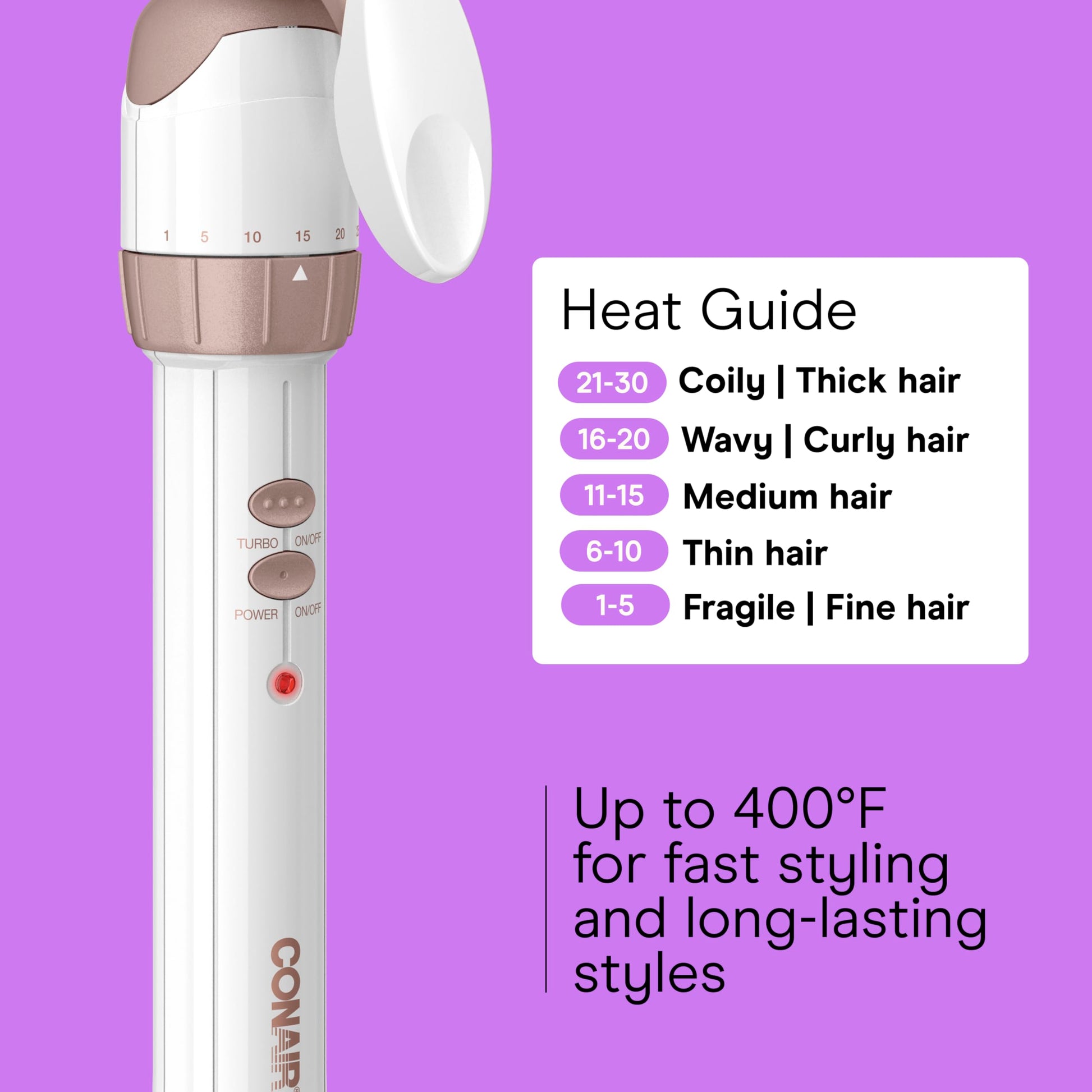 Orchid Conair Double Ceramic 3 Barrel Curling Iron, Triple Barrel Waver Hair Tool Creates Deep, Continuous Waves, Hair Curler for All Hair Lengths, White/Rose Gold