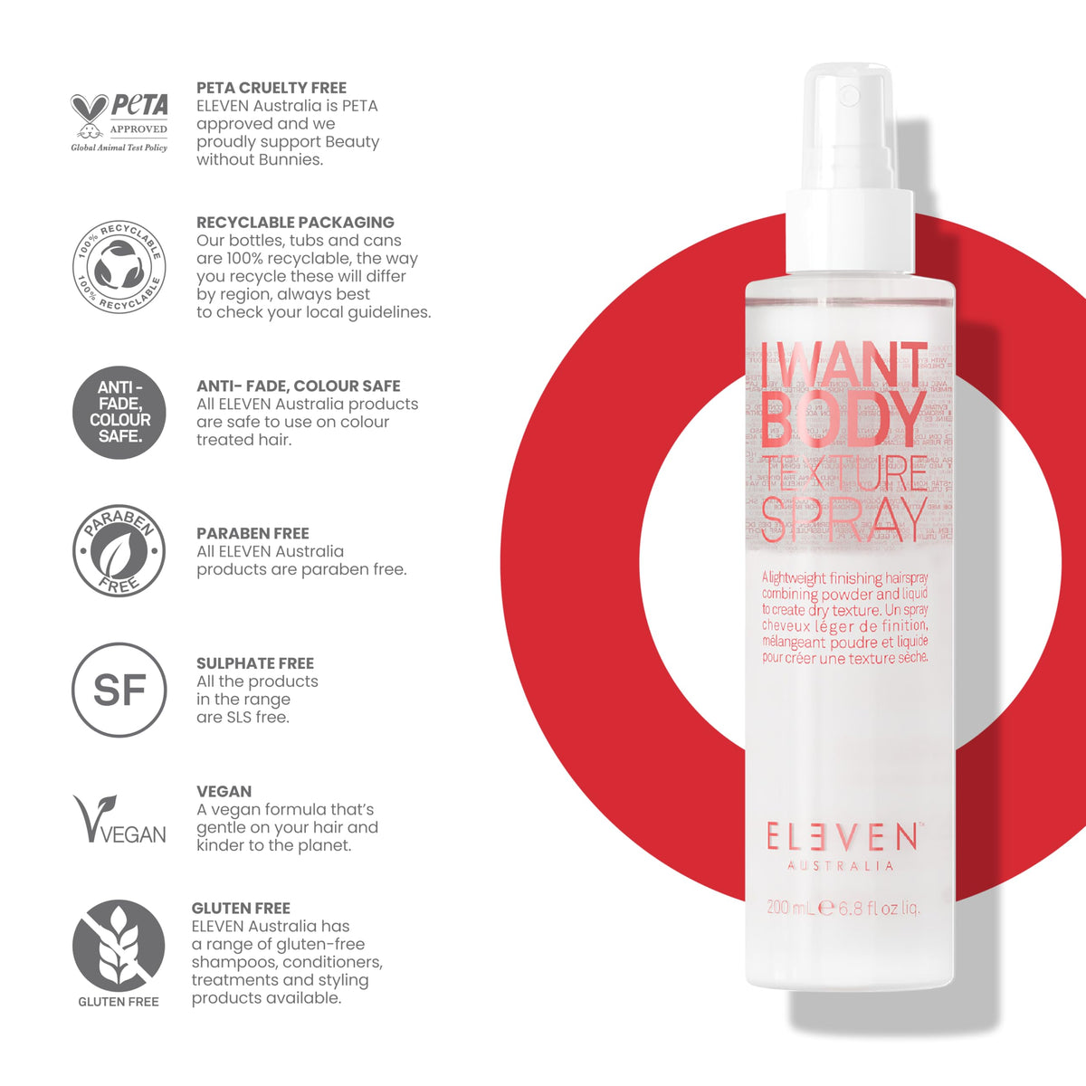 White Smoke ELEVEN AUSTRALIA I Want Body Texture Spray, Fine to Medium Hair