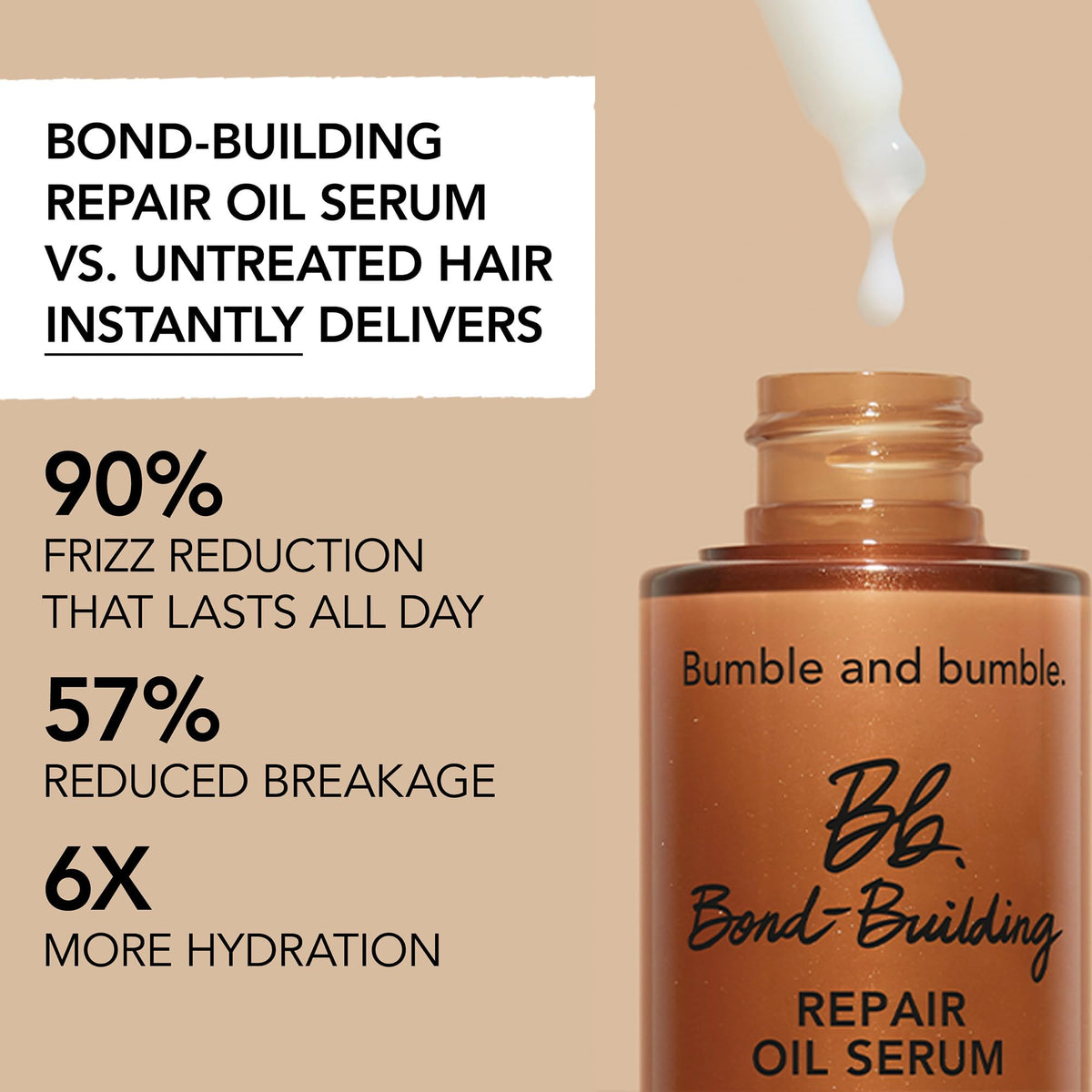 Tan Bumble and bumble. Bond-Building Hair Repair Oil Serum Treatment | Reduces Breakage and Frizz| For Damaged Curly, Wavy, Straight Hair Types 1.62 Fl Oz