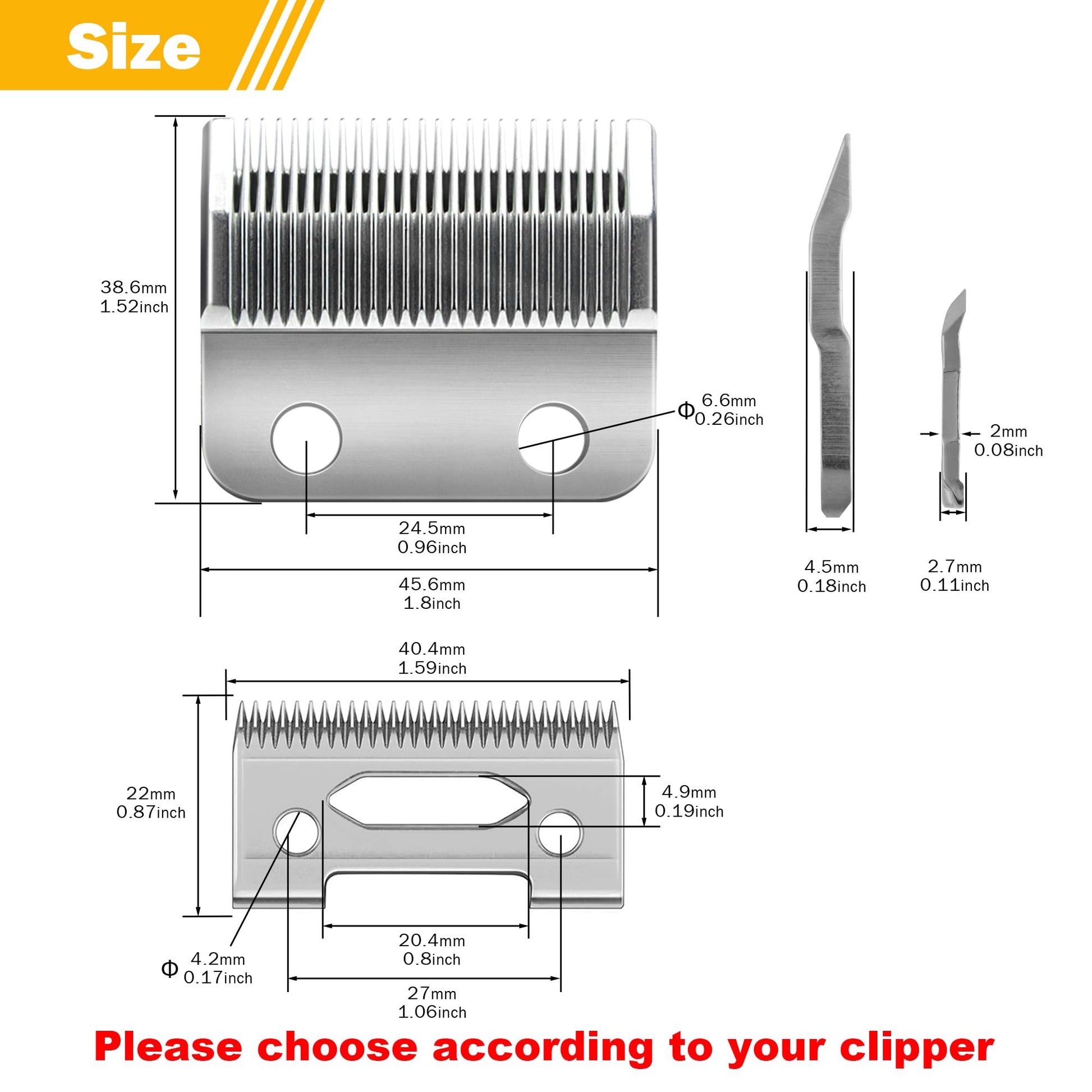 White Smoke Fit for Wahl Clippers Replacement Blade, Professional Precision 2 Hole Adjustable Hair Trimmer Parts Gold Silver Blades Compatible with Wahl 5 Star Series, Super Taper, Magic Clip Clipper, 2pack