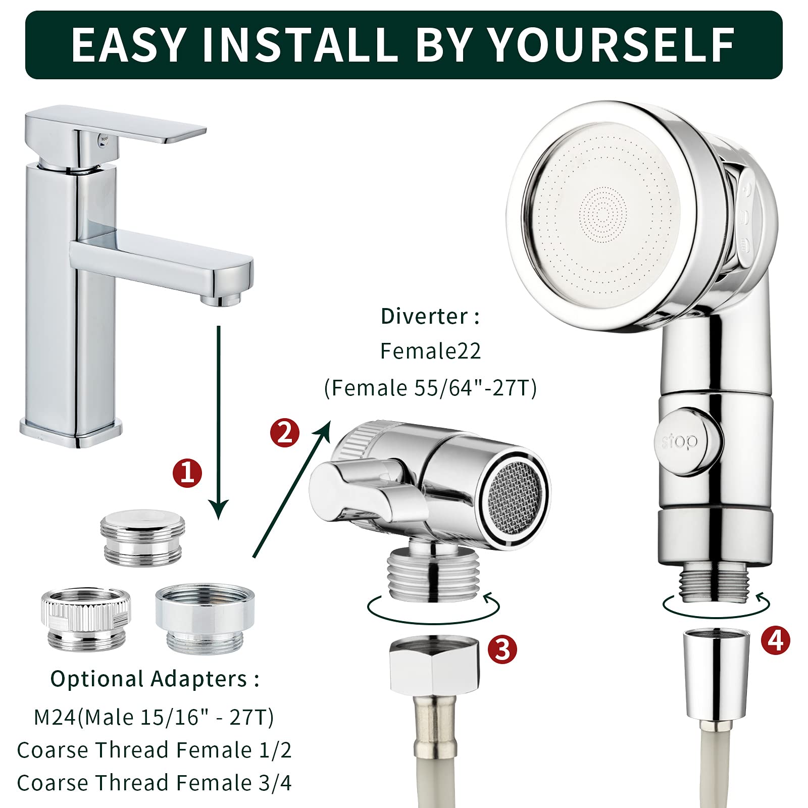 White Smoke ZCONIEY Sink Faucet Sprayer Attachment Hair Pet Rinser Showerhead with Stop Water-saving Function