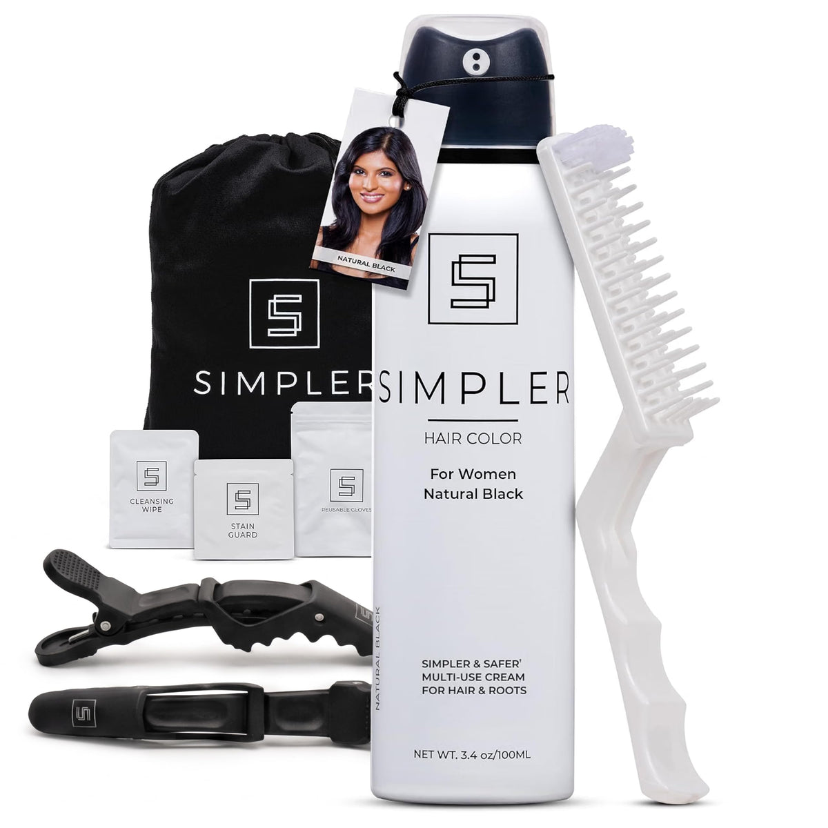 White Smoke Simpler Hair Color - Women's Full Coverage Hair Dye Kit, Natural Black